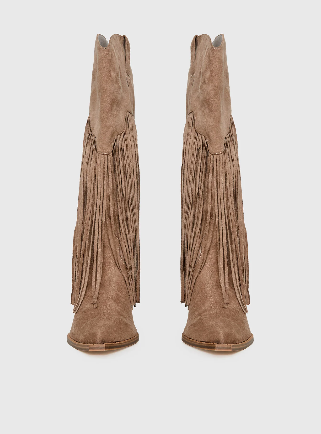 Like An Angel Faux Suede Tassel Knee High Boots Tan - Image 3