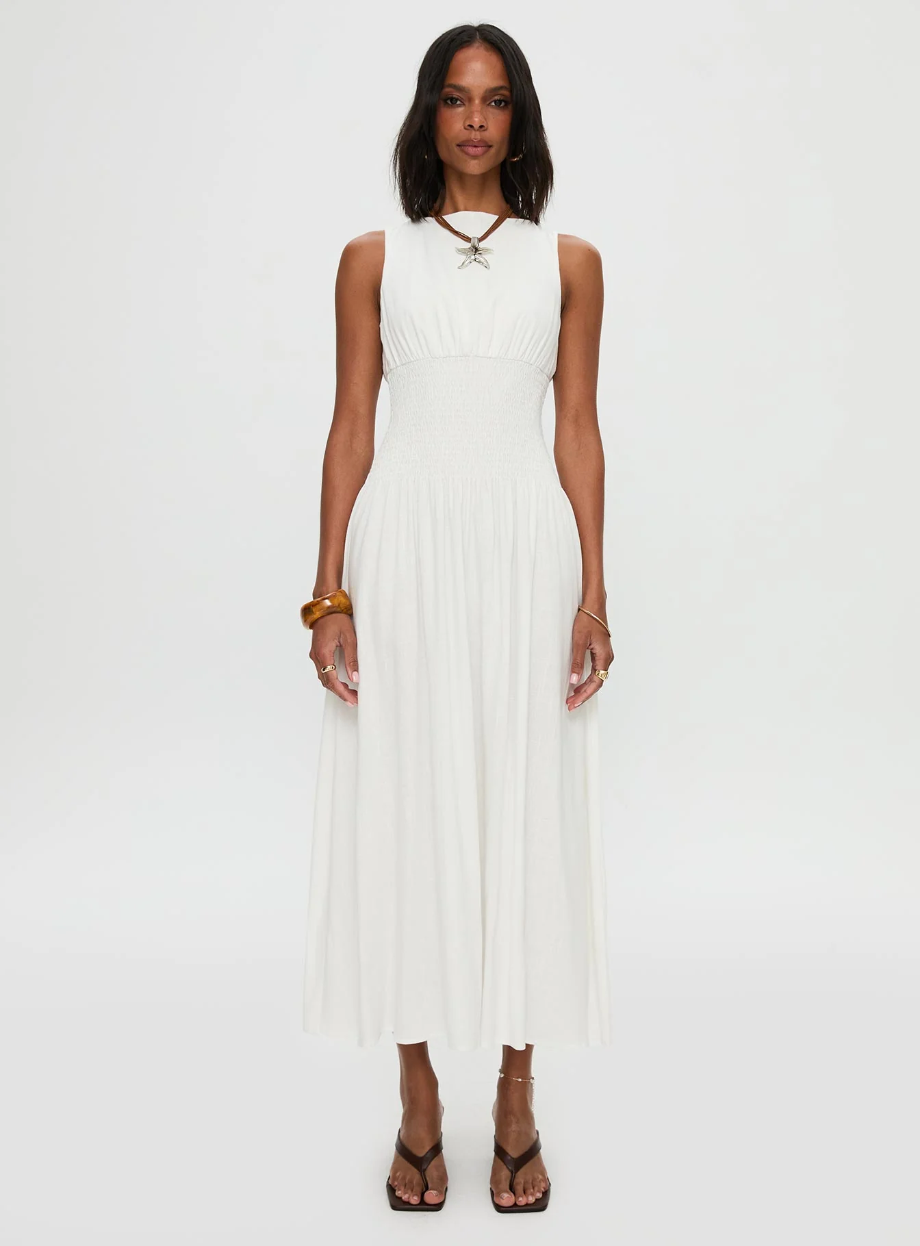 Lilienne Shirred Maxi Dress White - Image 7
