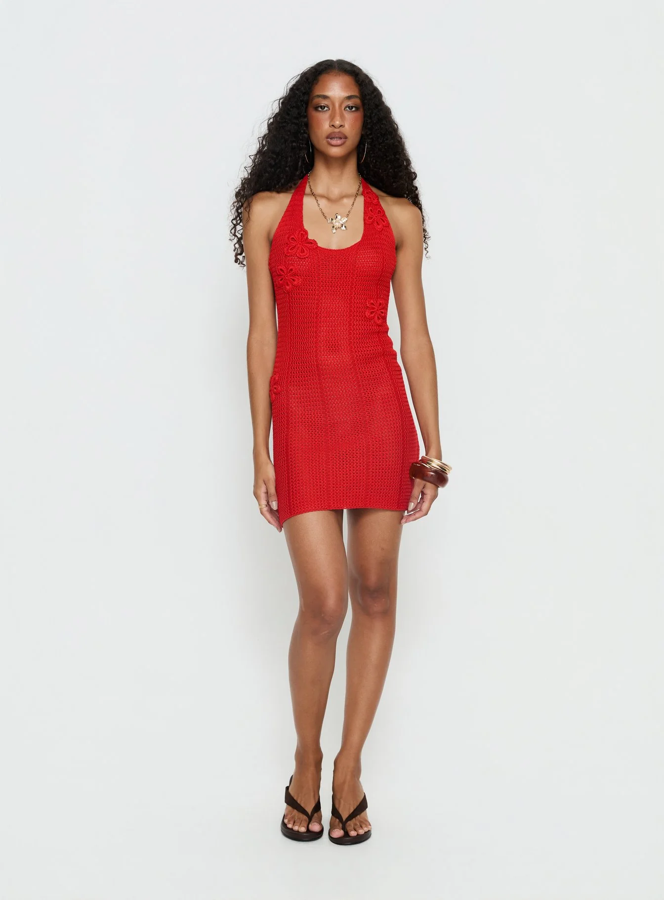 Lior Knit Scoop Halter Mini Dress Red - Image 3