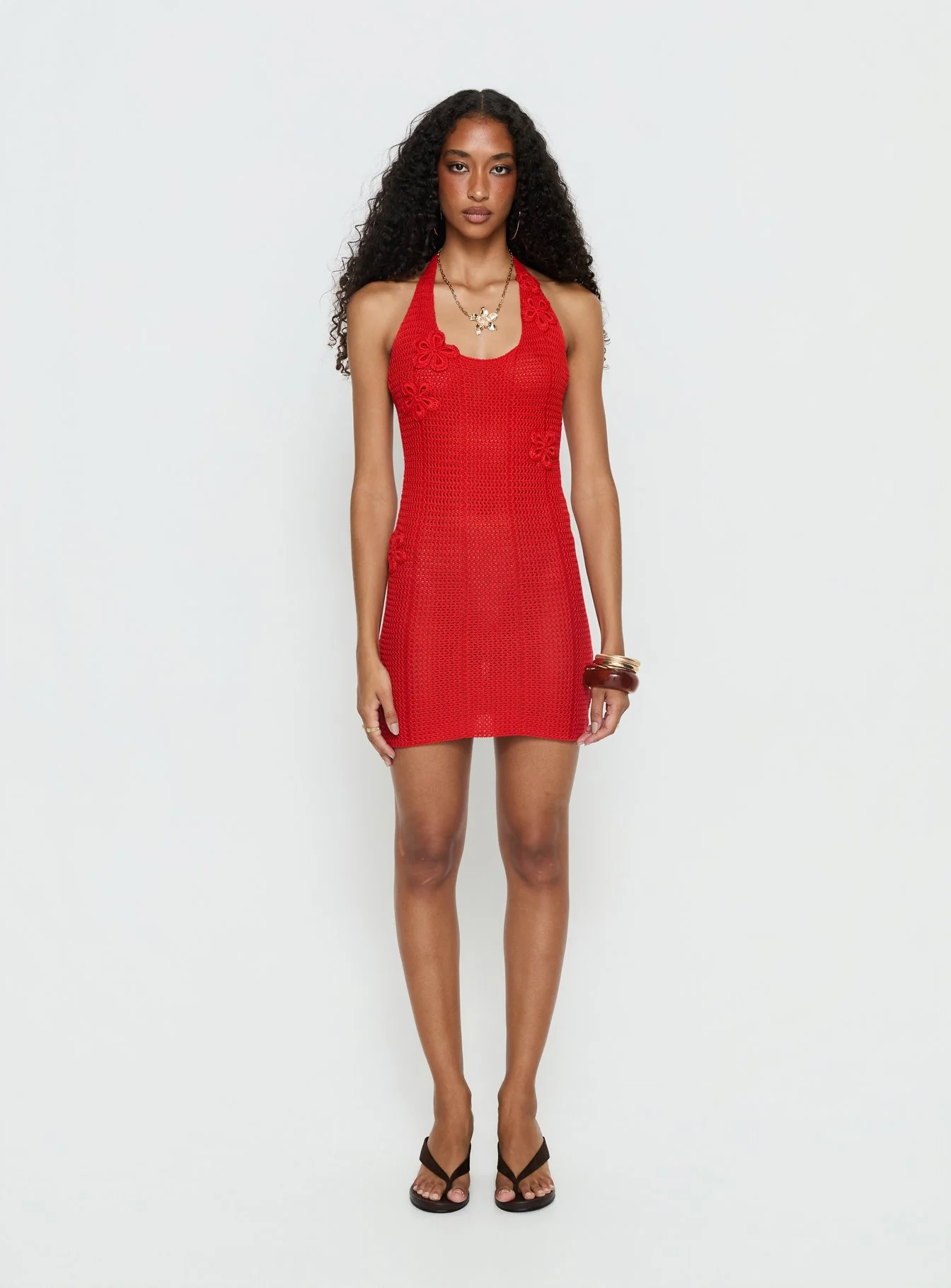 Lior Knit Scoop Halter Mini Dress Red - Image 7