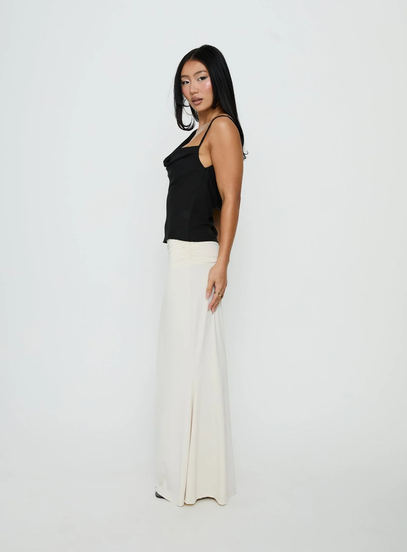 Liorah Foldover Waist Maxi Skirt Cream - Image 4