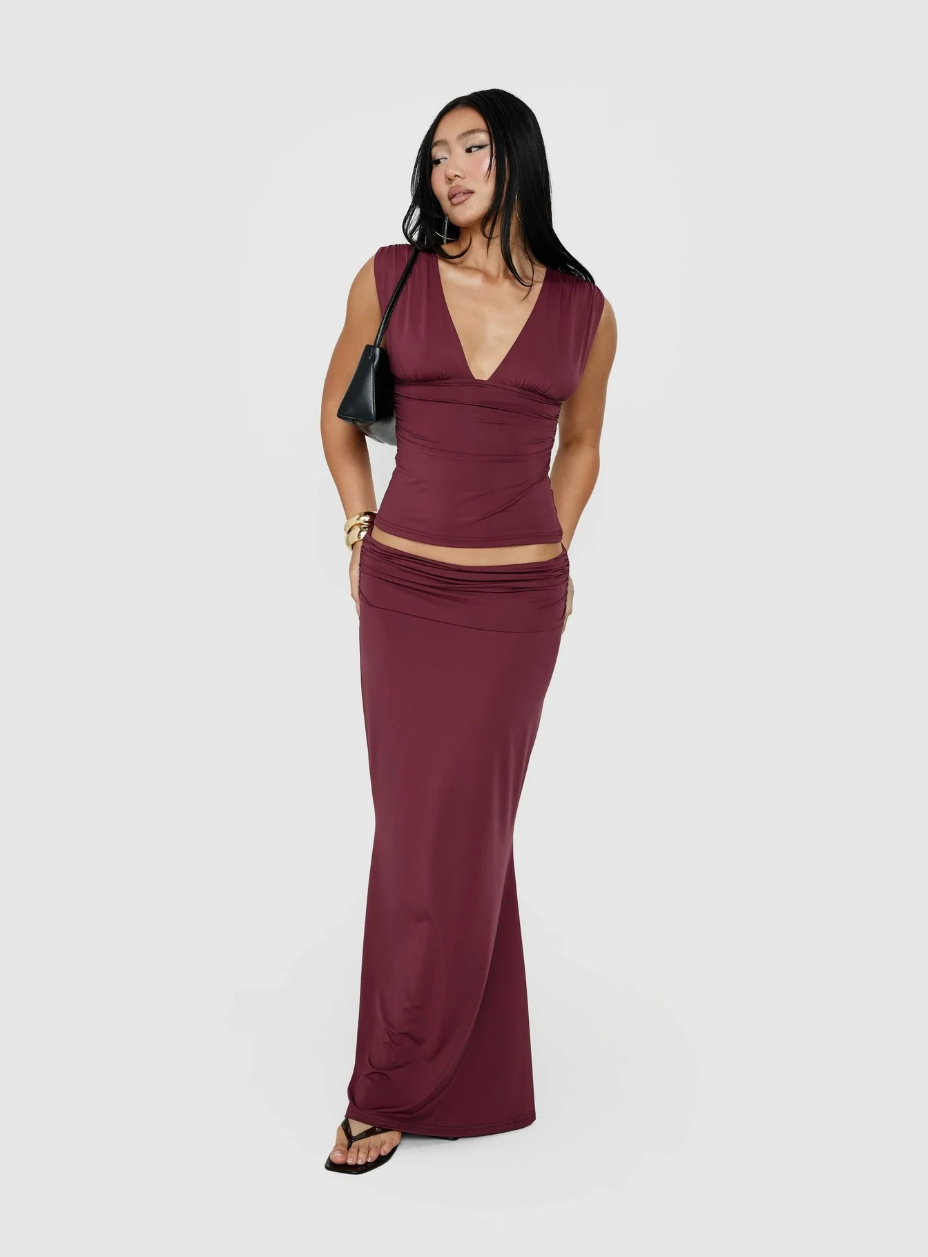 Liorah Foldover Waist Maxi Skirt Red - Image 8