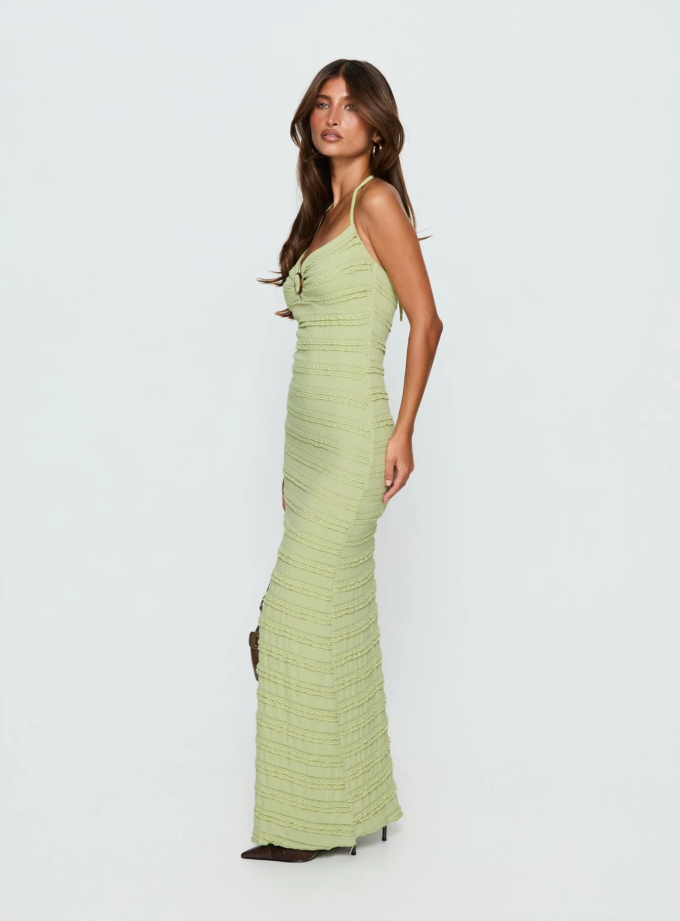 Liskaia Textured Halter Maxi Dress Soft Green - Image 3