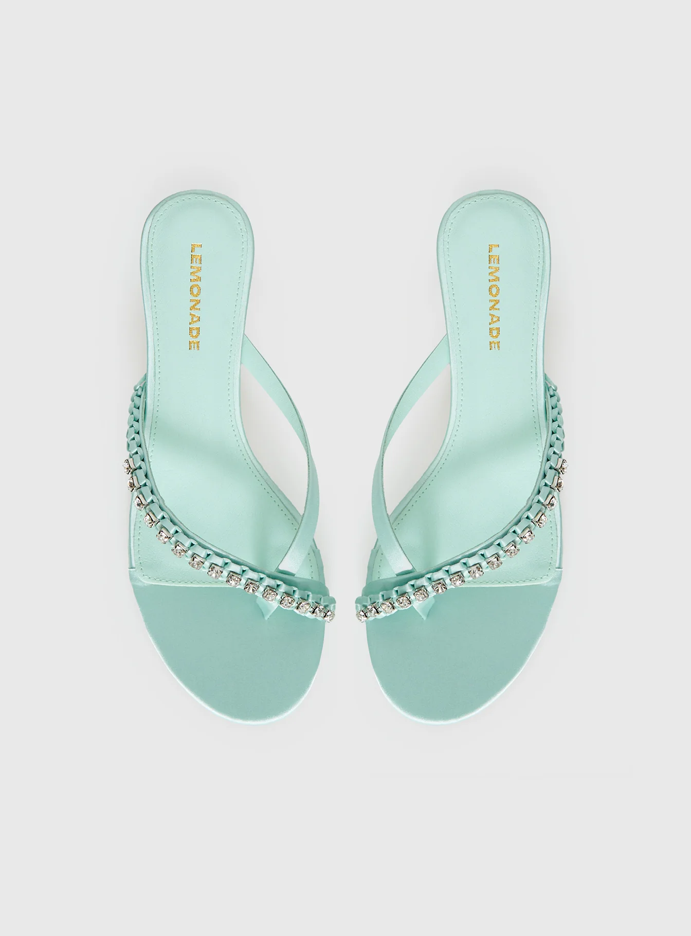 Little Italy Diamante Detail Thong Heels Aqua - Image 5