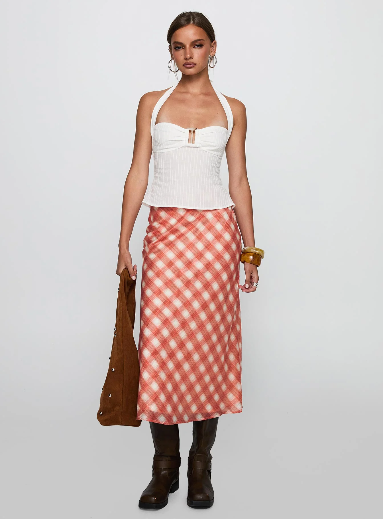 Living Color Maxi Skirt Orange Gingham - Image 3