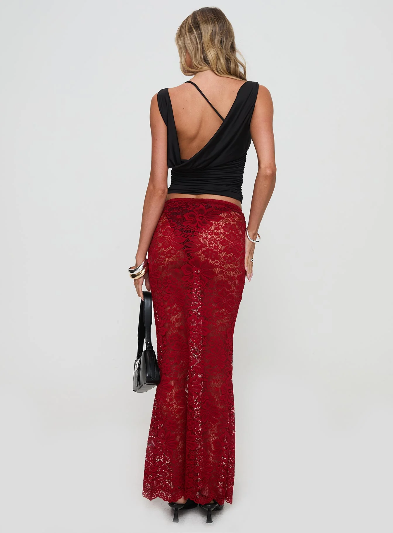 Lombardio Lace Maxi Skirt Burgundy - Image 5