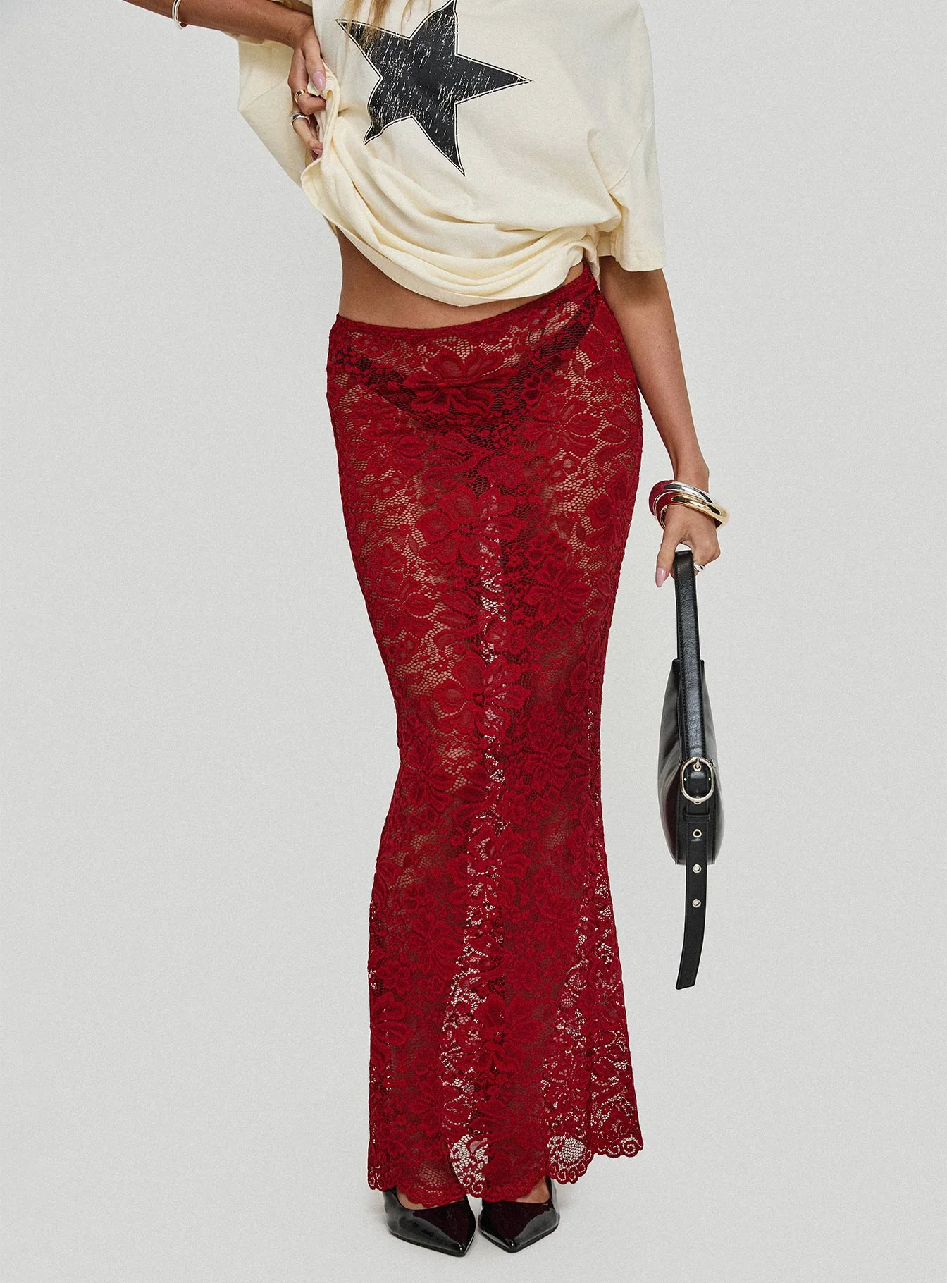 Lombardio Lace Maxi Skirt Burgundy - Image 8