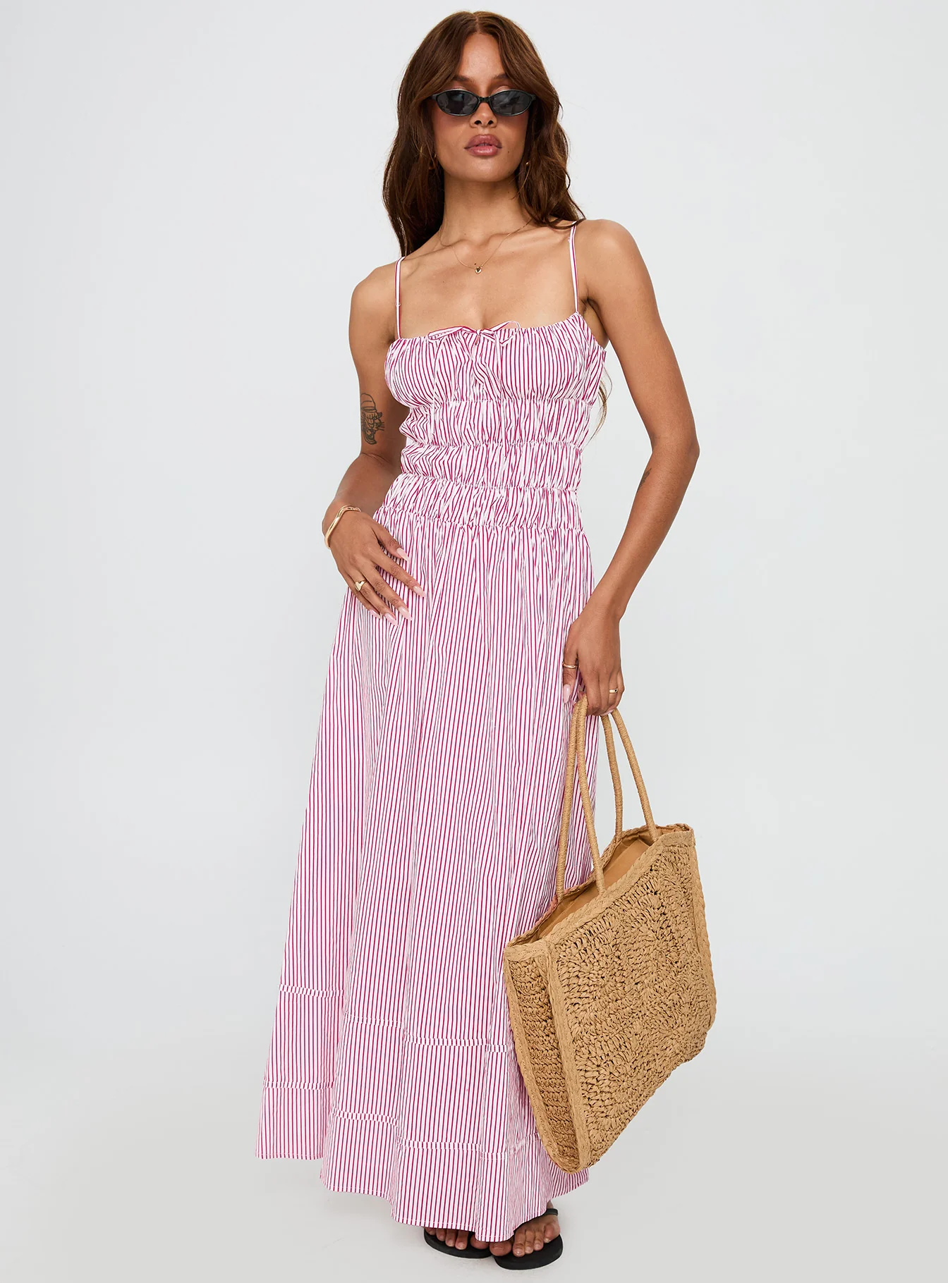 Loralei Shirred Maxi Dress Red Stripe - Image 2