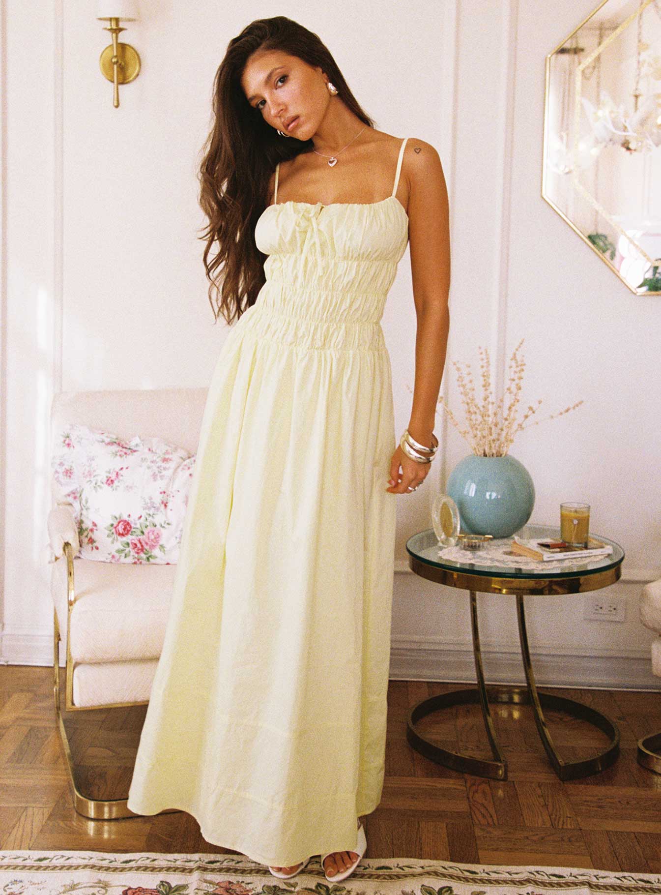 Loralei Shirred Maxi Dress Yellow - Image 2