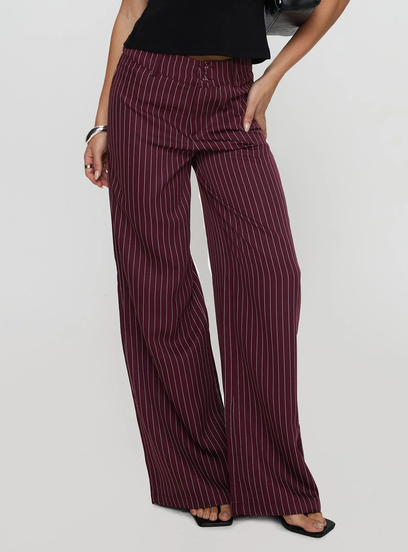 Lorenne Mid Rise Pant Burgundy Pinstripe - Image 2