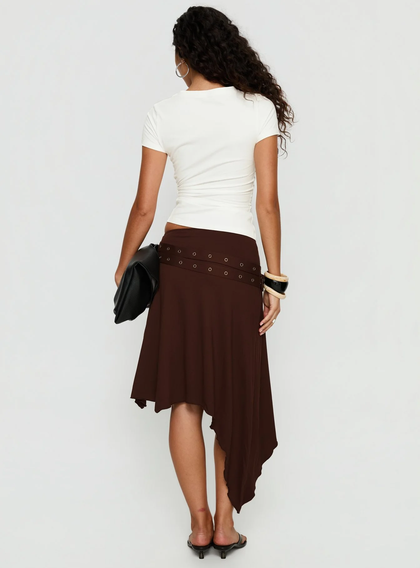Lorensa Double Buckle Asymmetrical Midi Skirt Brown - Image 5