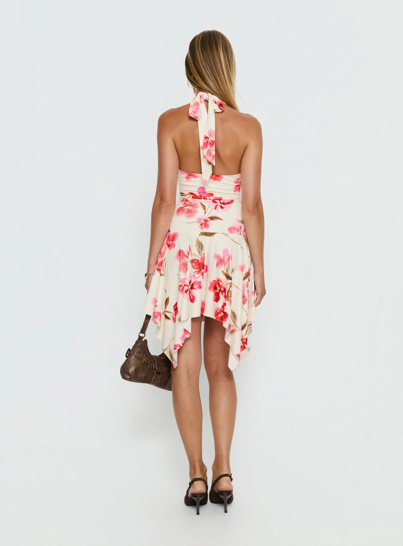 Loreza Halter Asymmetrical Midi Dress Cream Floral - Image 5