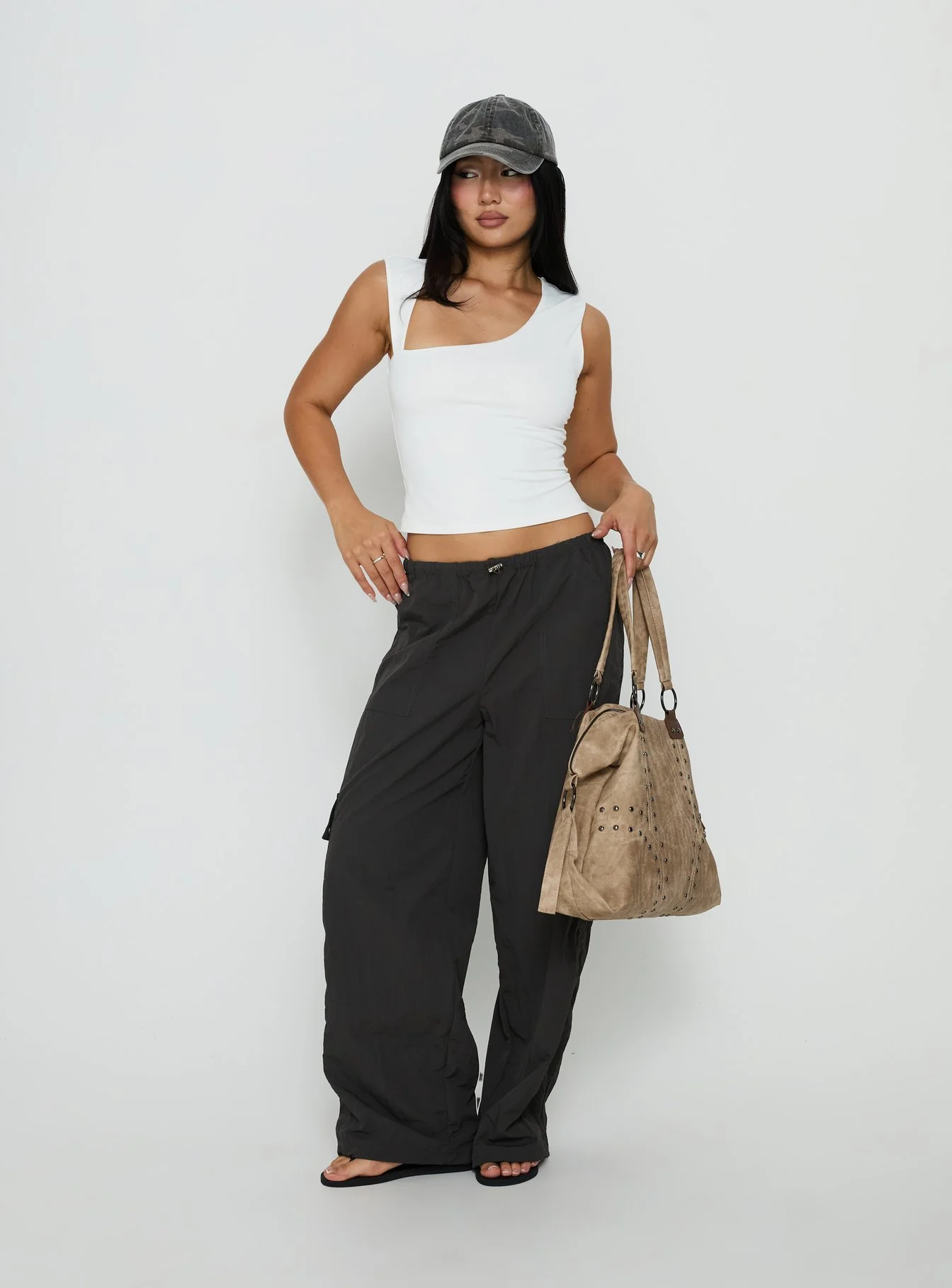 Lost On You Parachute Cargo Pants Charcoal - Image 3