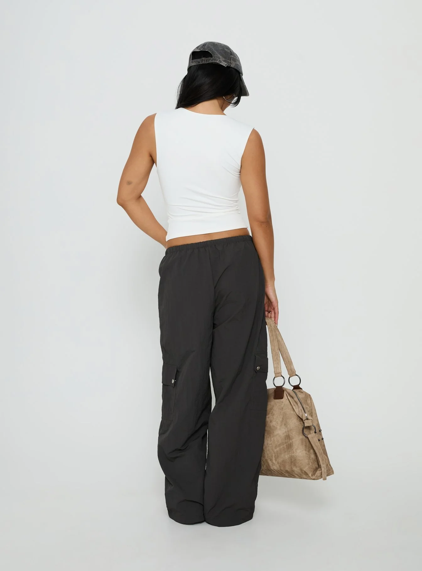 Lost On You Parachute Cargo Pants Charcoal - Image 5