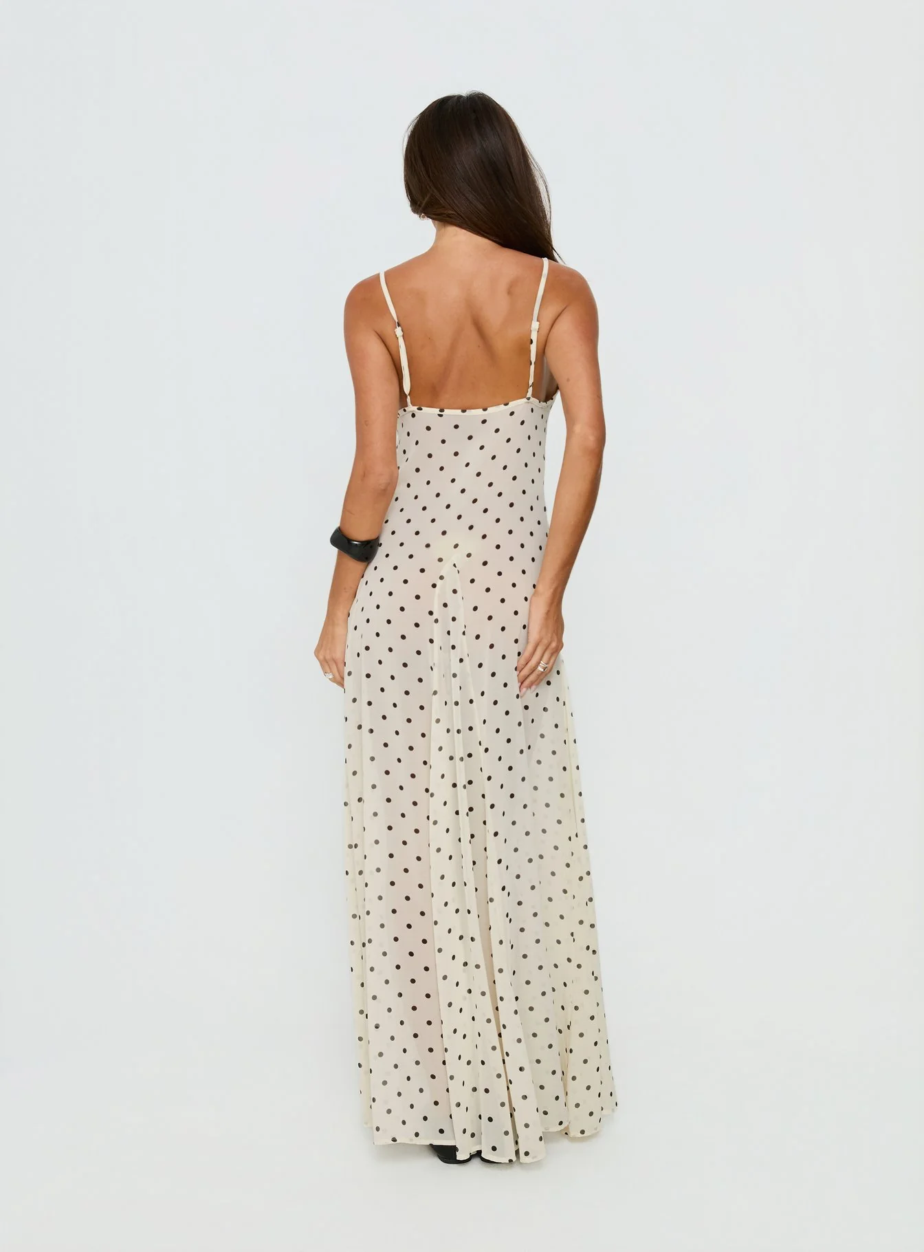 Loulah Sheer Chiffon Maxi Dress Cream Polka Dot - Image 5