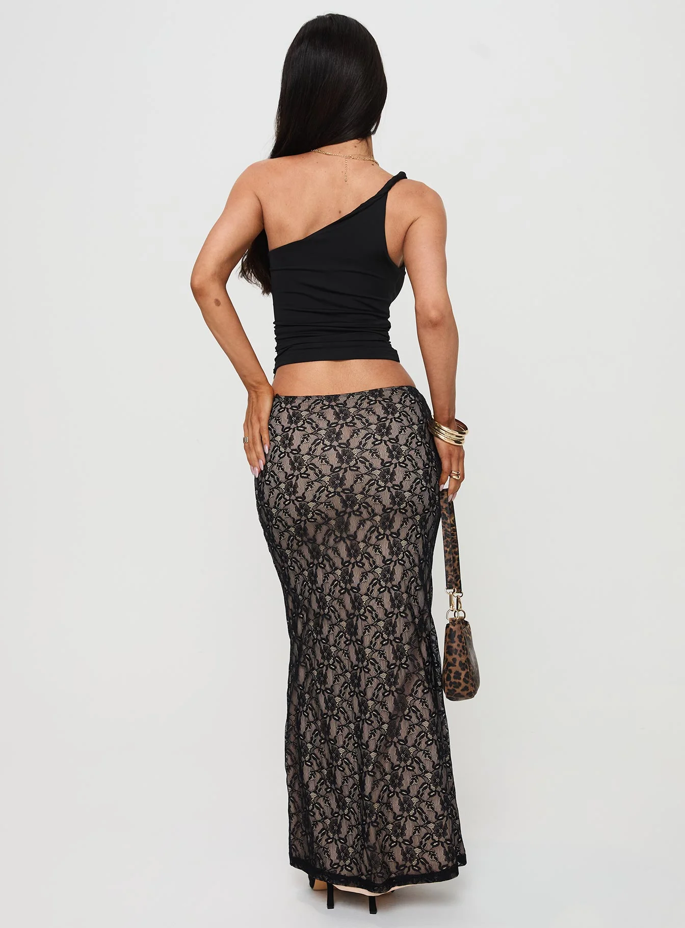 Lourenzia Lace Maxi Skirt Black / Nude - Image 5