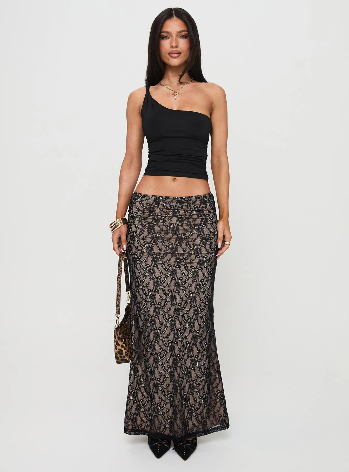 Lourenzia Lace Maxi Skirt Black / Nude - Image 7