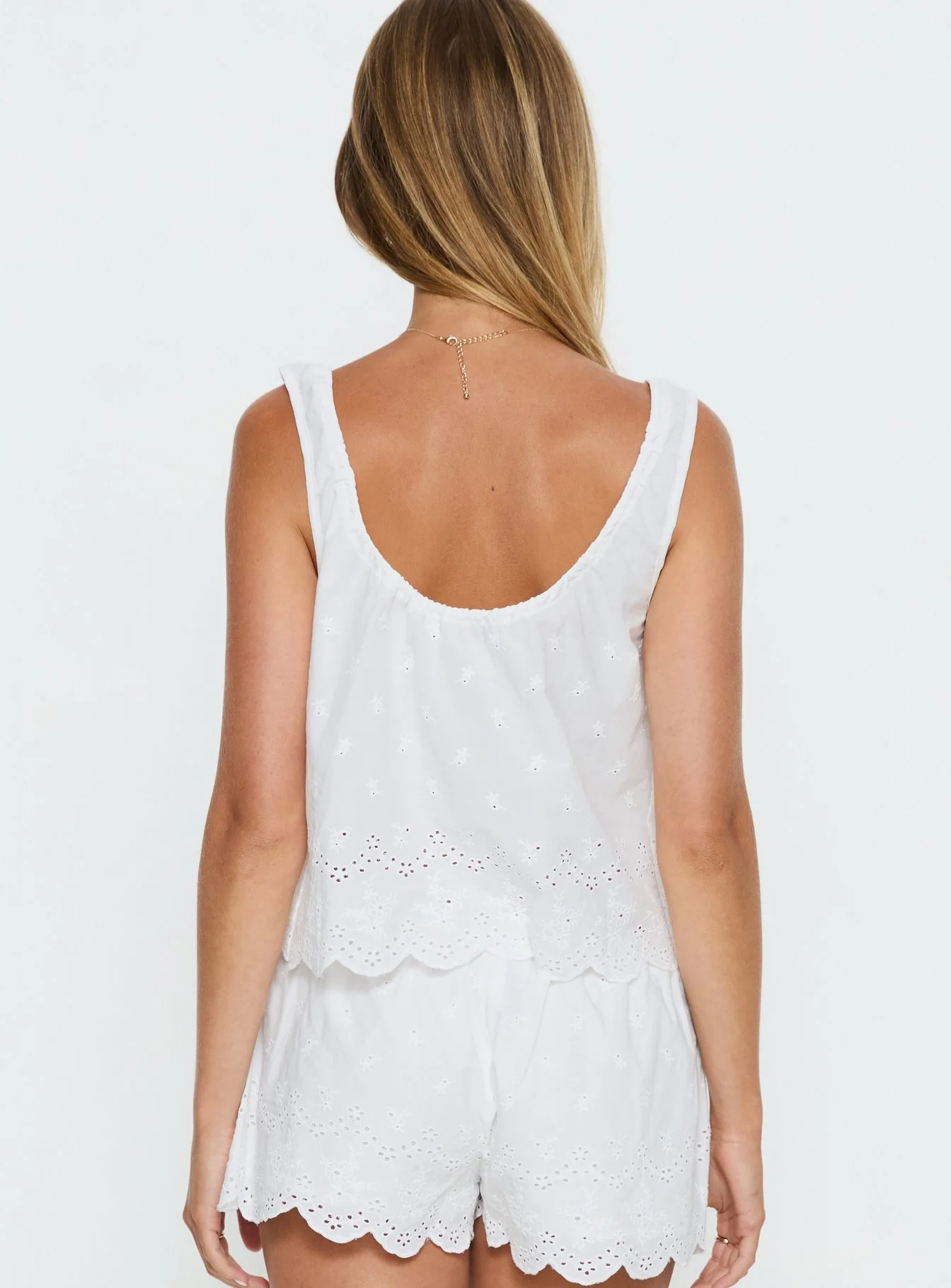 Love of Mine Scoop Anglaise Sleep Cami Top White - Image 5