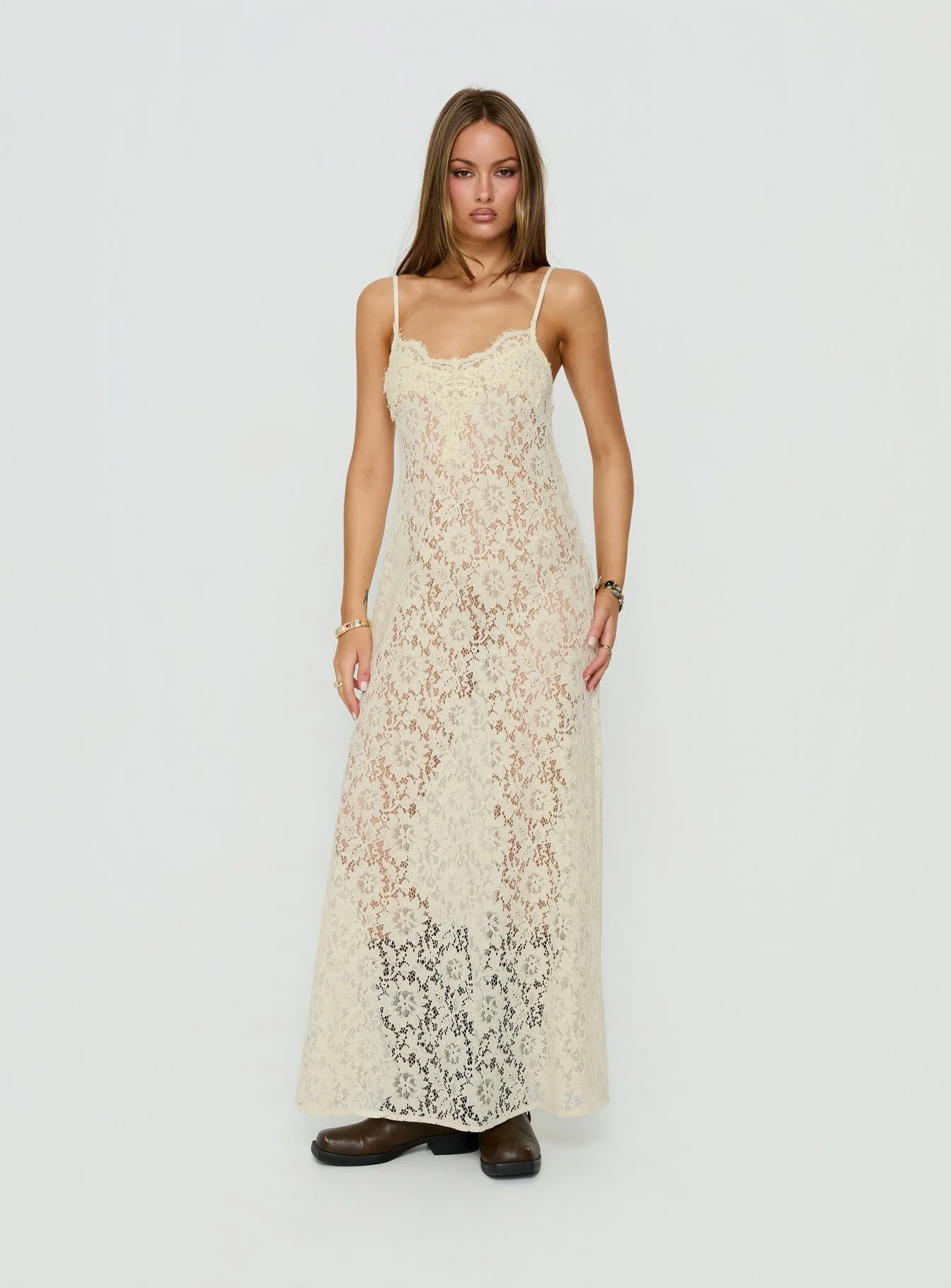 Lovedream Lace Maxi Dress Yellow - Image 2