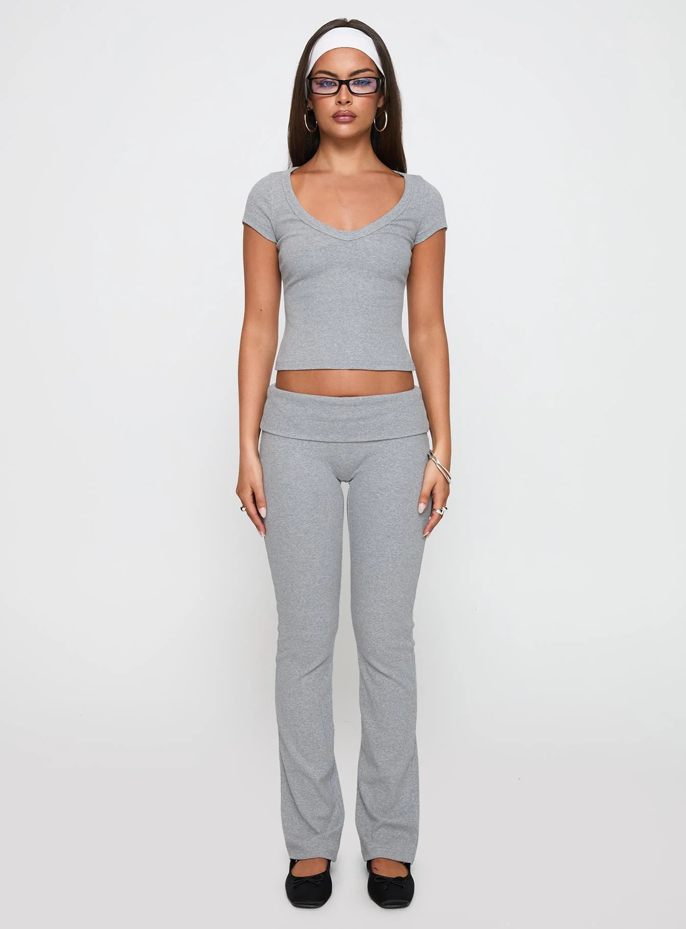 Lovely Day V Neck Top Grey Marle - Image 7