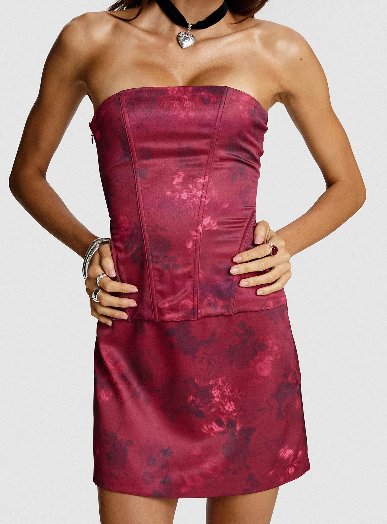 Lovesita Bow Mini Skirt Red Floral - Image 9