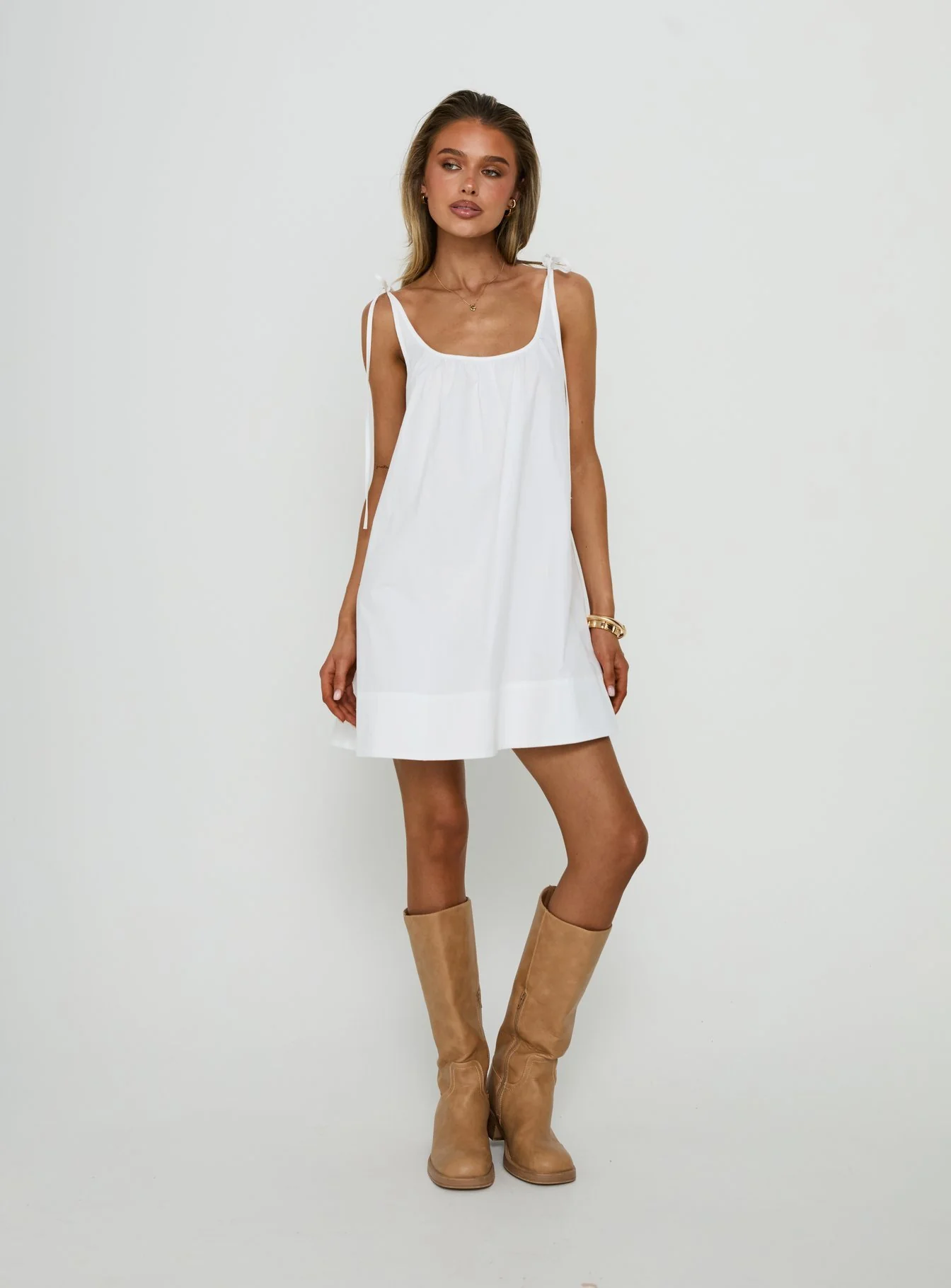 Lucka Babydoll Tie Mini Dress White - Image 3