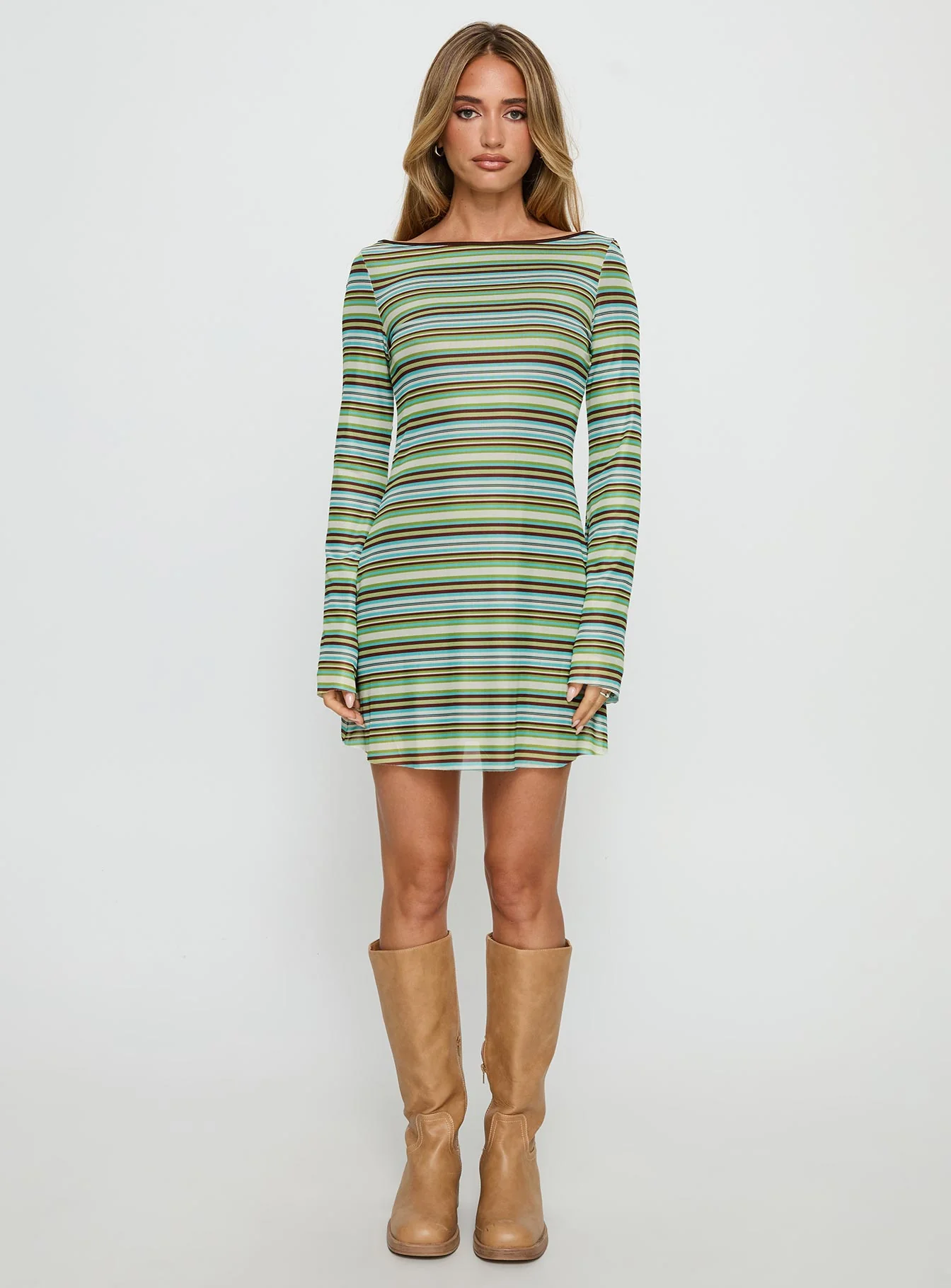 Lukea Long Sleeve Mini Dress Green Stripe - Image 7