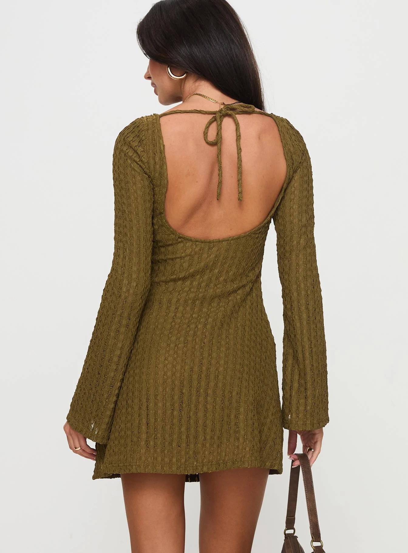 Lukea Long Sleeve Ribbed Mini Dress Olive - Image 5