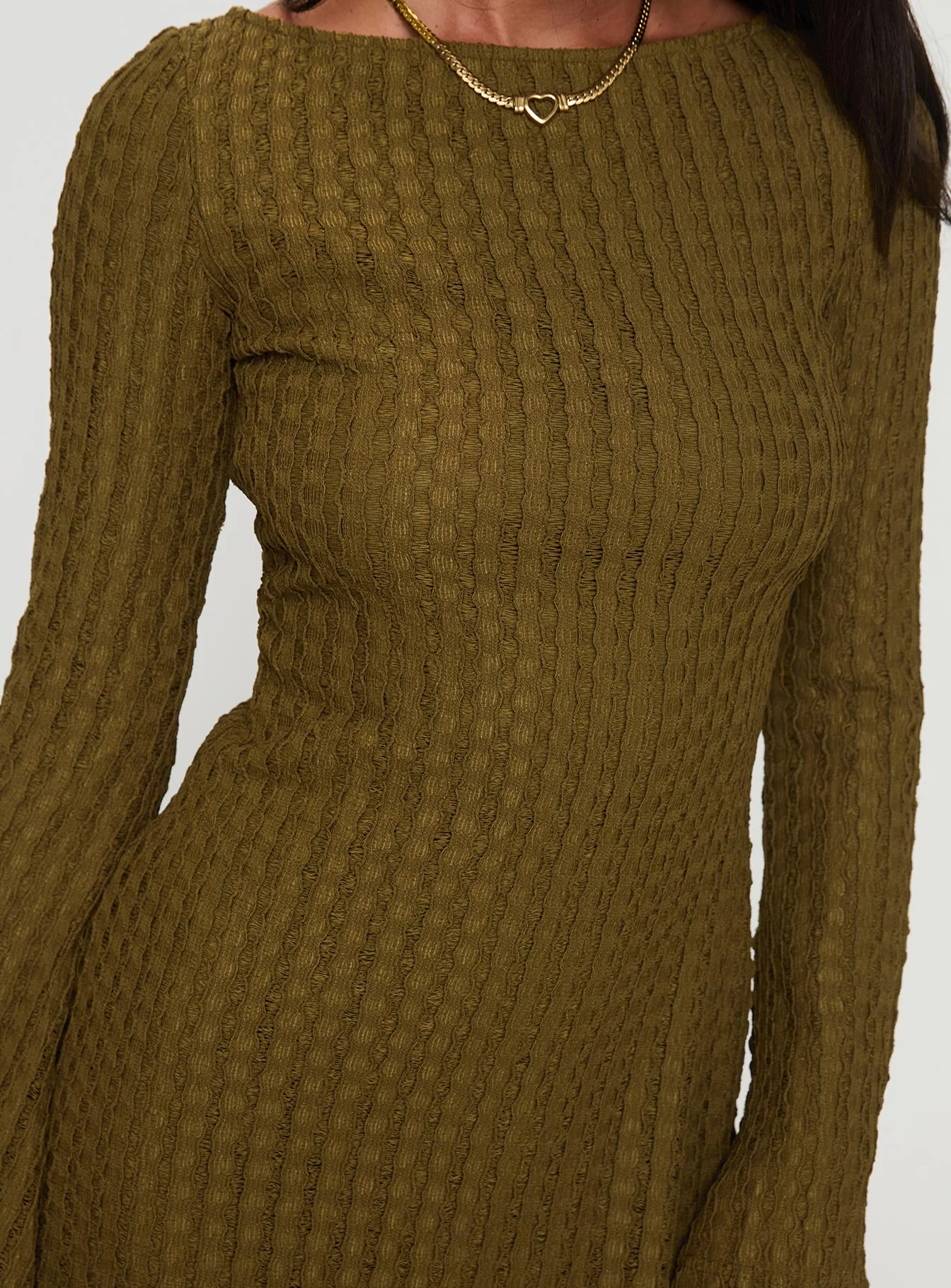 Lukea Long Sleeve Ribbed Mini Dress Olive - Image 6