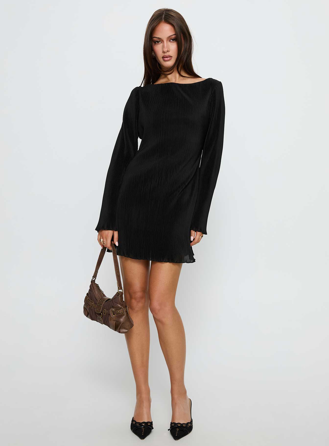 Lukea Long Sleeve Plisse Mini Dress Black - Image 2