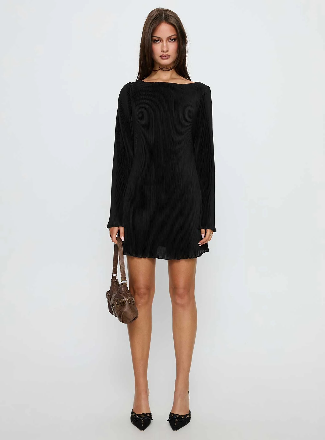 Lukea Long Sleeve Plisse Mini Dress Black - Image 6