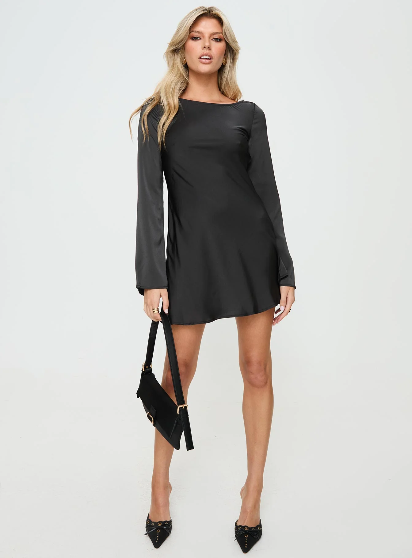 Lukea Long Sleeve Satin Mini Dress Black - Image 2