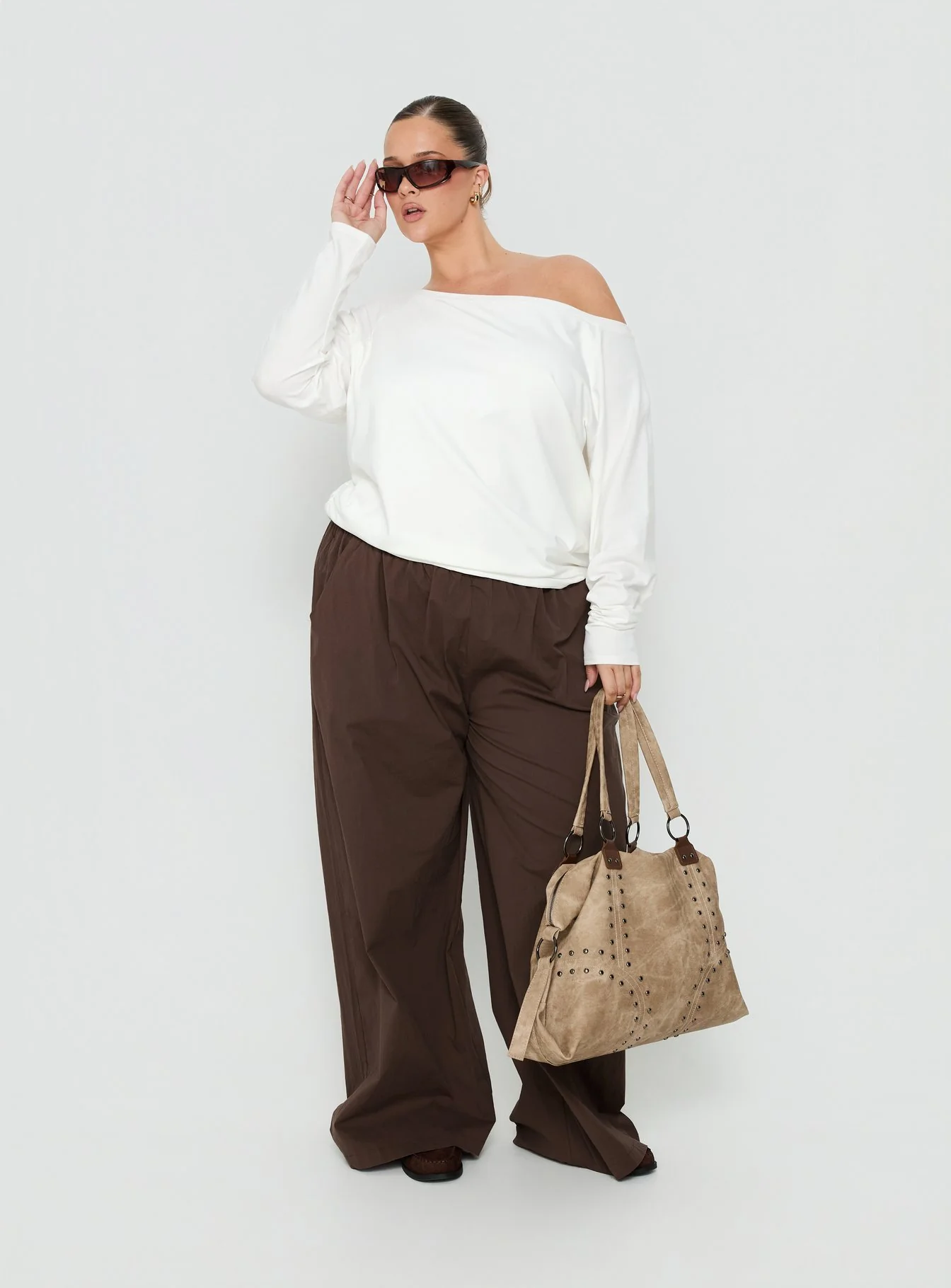 Lunea Concealed Waistband Pants Brown Curve - Image 3