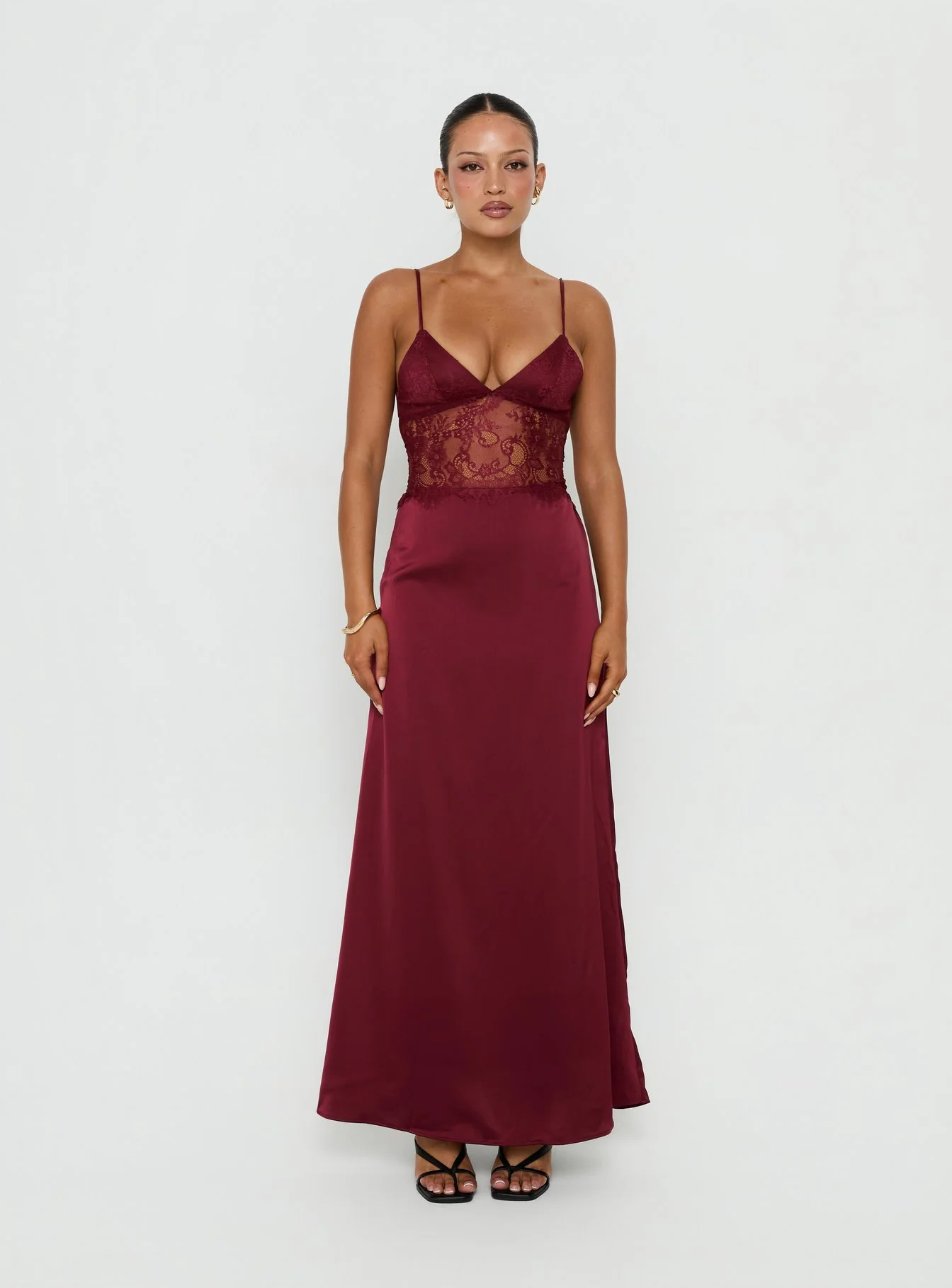 Lusta Plunge Lace Maxi Dress Cherry - Image 6