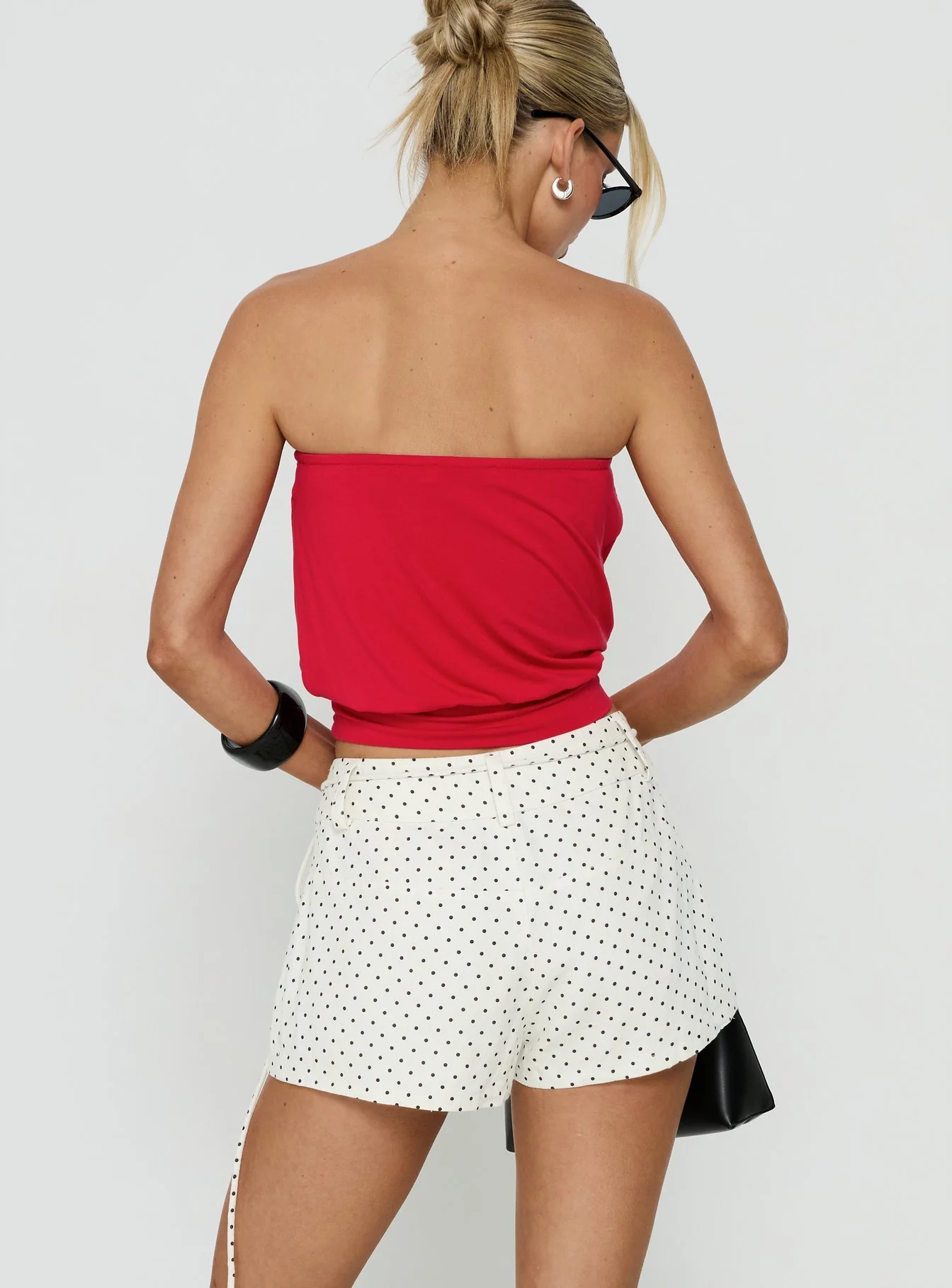 Lylie Linen Blend Tie Side Micro Shorts Cream Polka Dot - Image 5