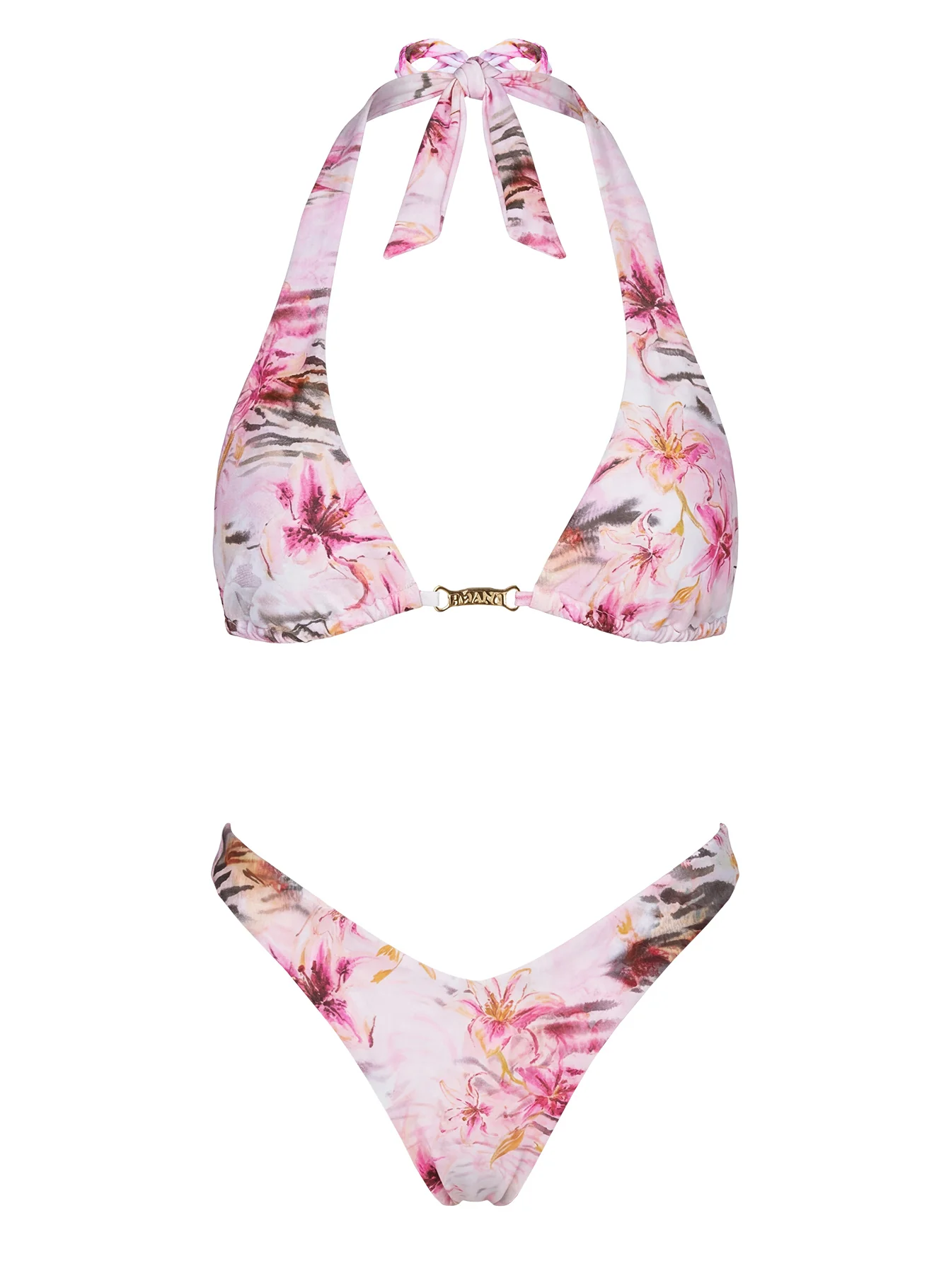 Lynea Halter Bikini Top Pink Animal Floral - Image 5
