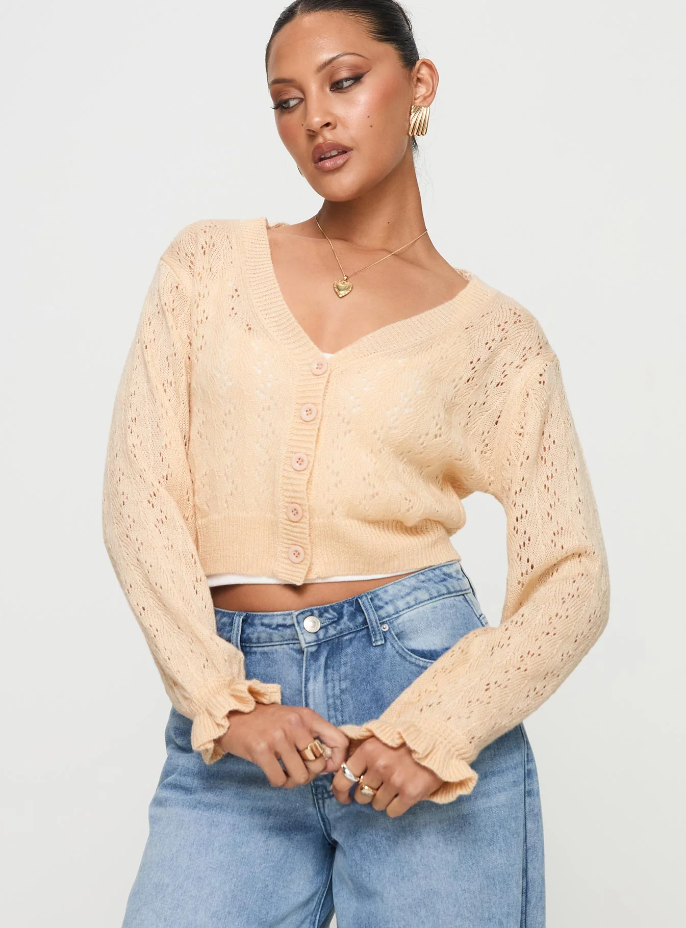 Lyric Cropped Cardigan Beige - Image 2