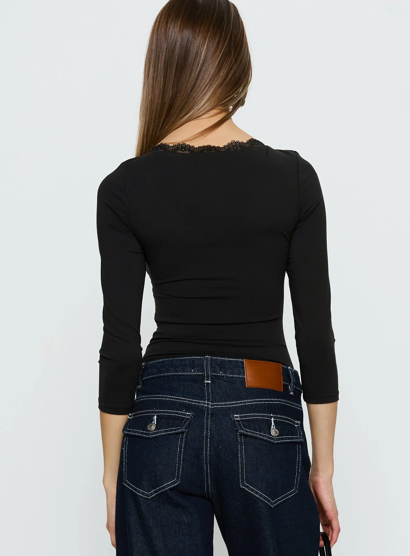 Lyselle Wrap Detail 3/4 Sleeve Bodysuit Black - Image 4