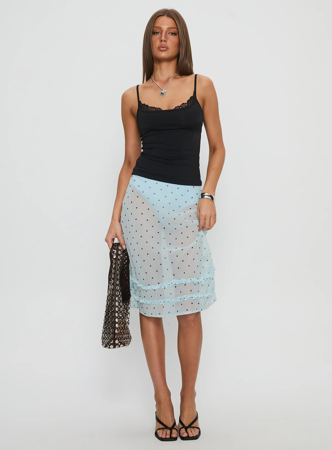 Lyza Sheer Midi Skirt Blue Polka - Image 3