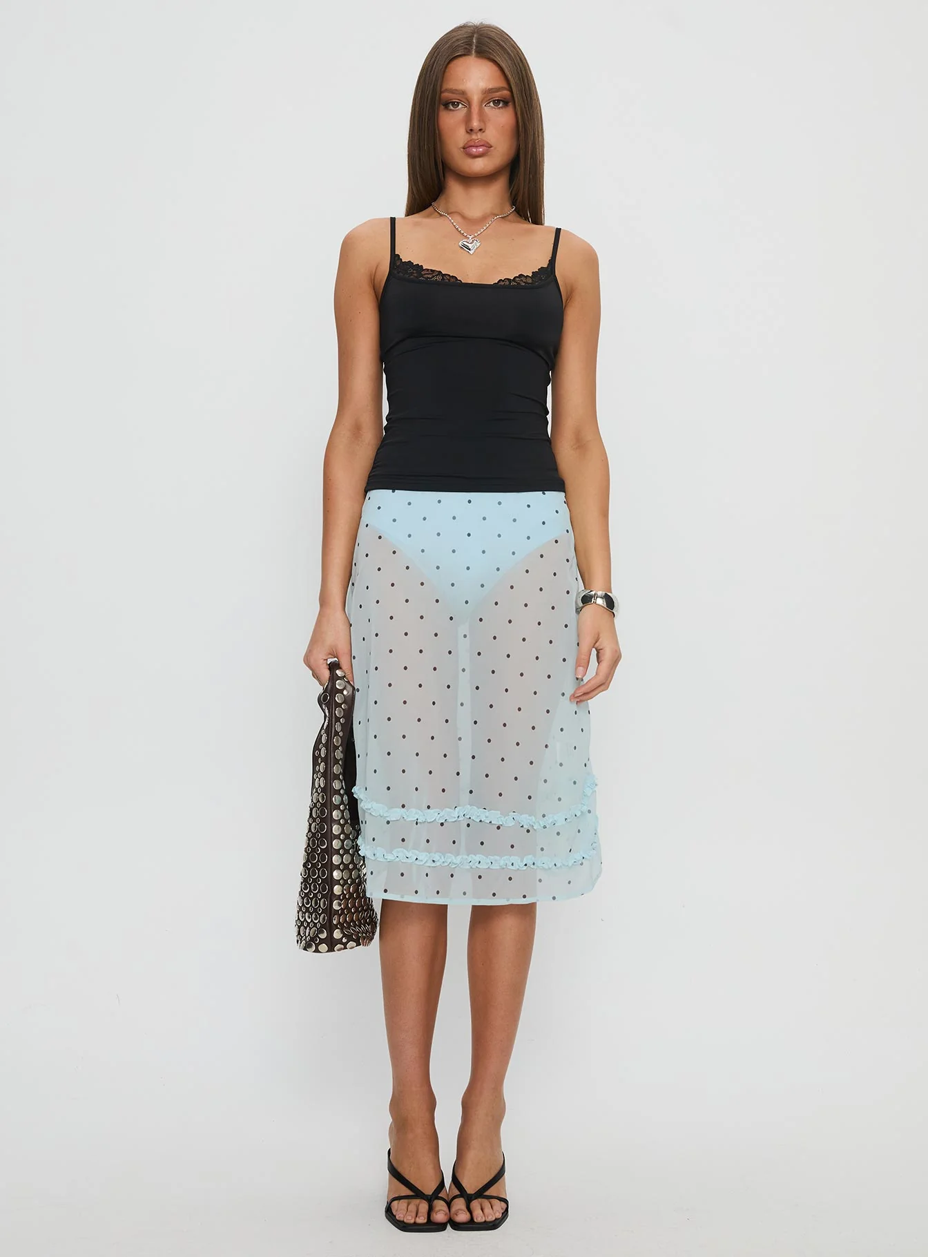 Lyza Sheer Midi Skirt Blue Polka - Image 7