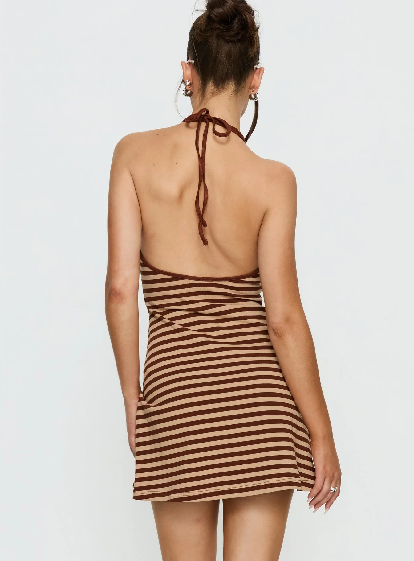 Mabilia Tie Detail Halter Mini Dress Multi Stripe - Image 4