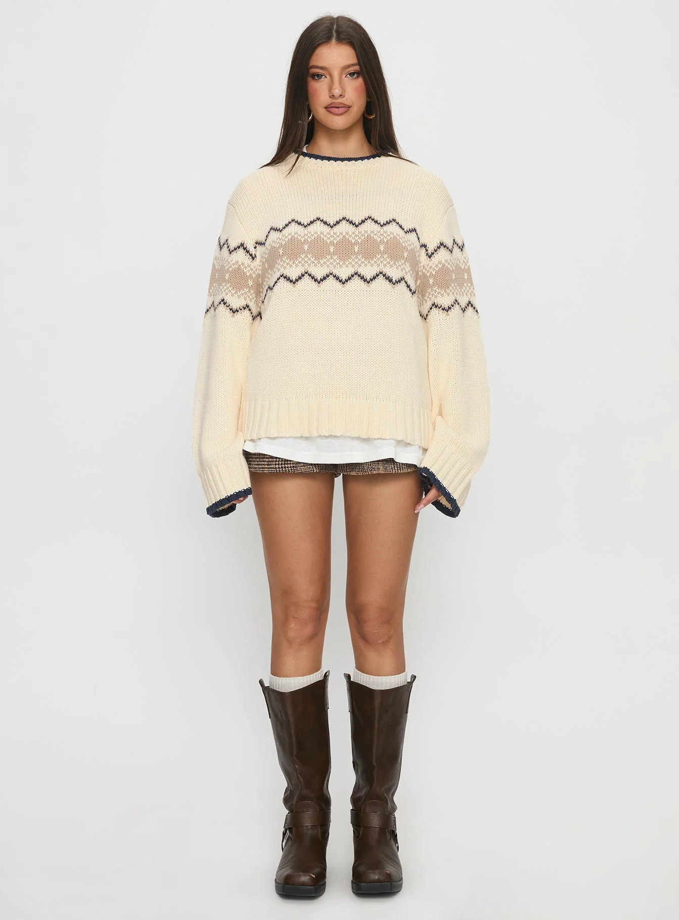 Madalynn Knit Graphic Jumper Beige - Image 7