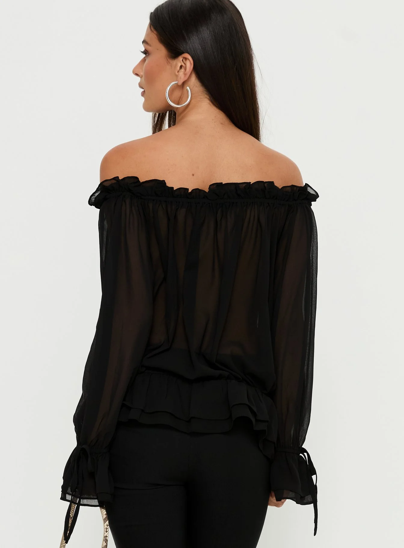 Madelina Frill Long Sleeve Top Black - Image 5