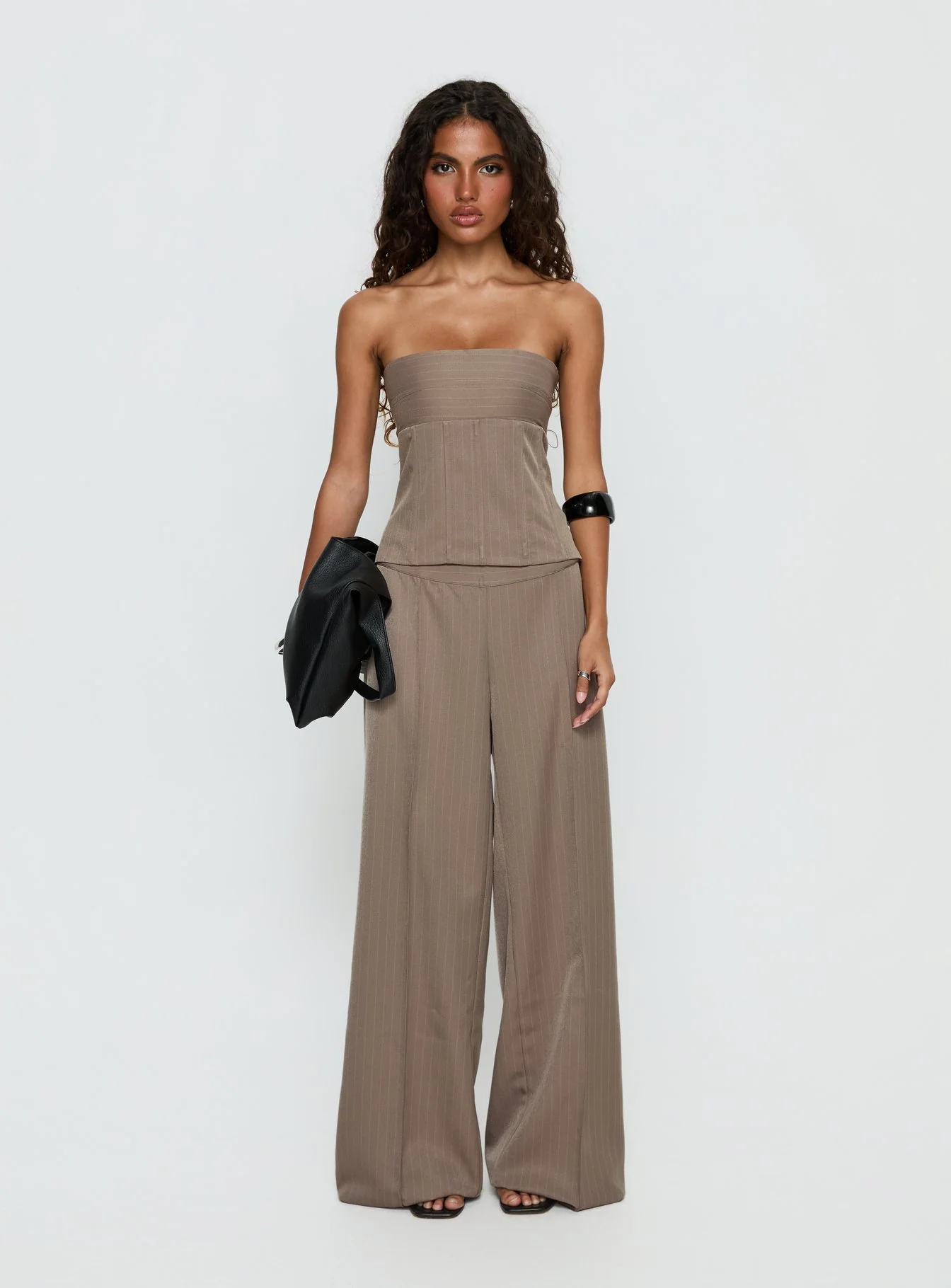 Madelle Mid Rise Straight Leg Pants Brown Pinstripe - Image 7