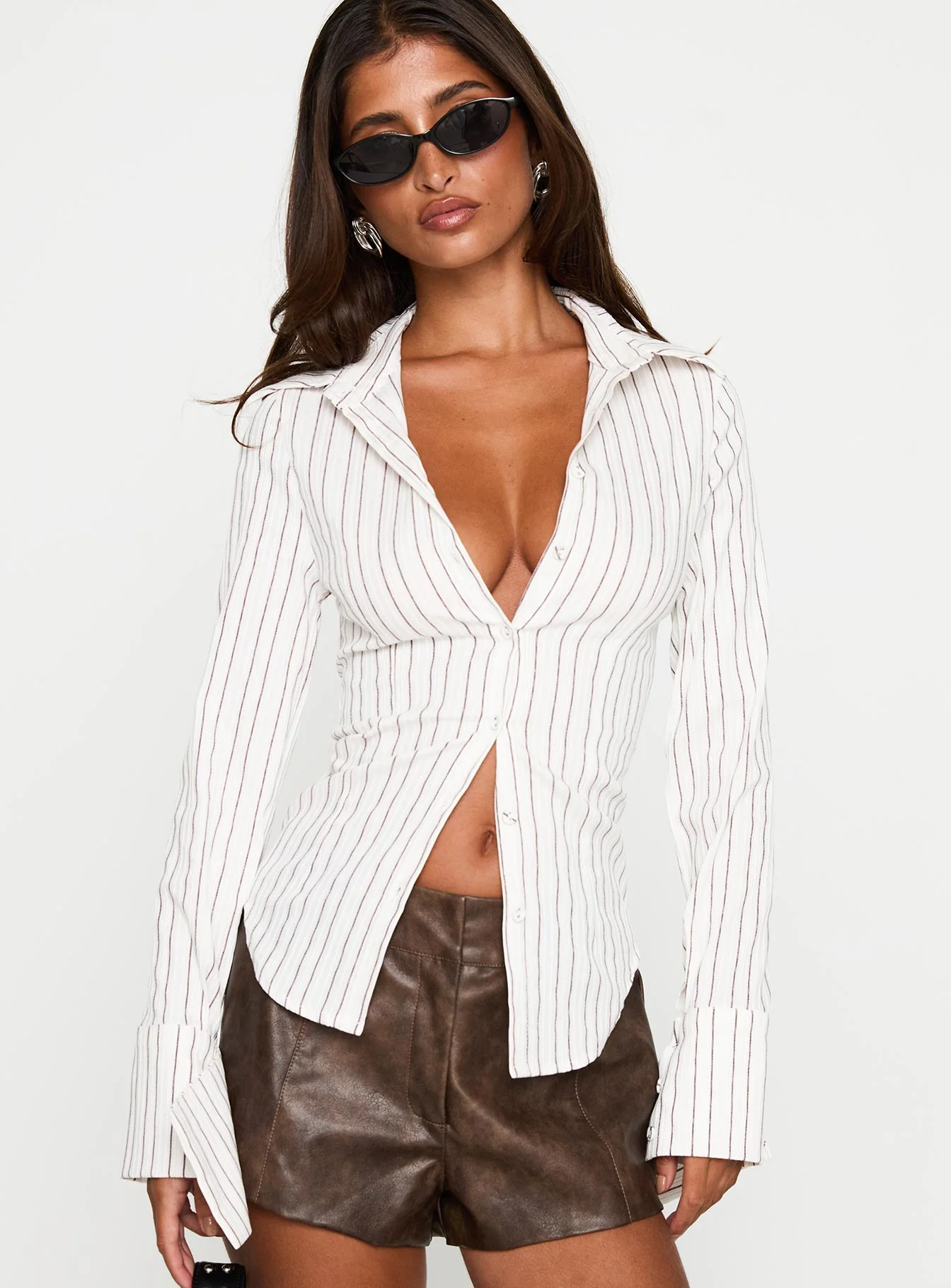 Madlin Long Sleeve Top Beige Stripe - Image 2