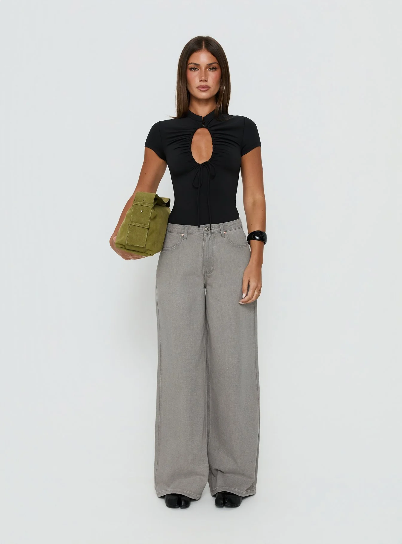Maeci Ruched Tie Detail Bodysuit Black - Image 3