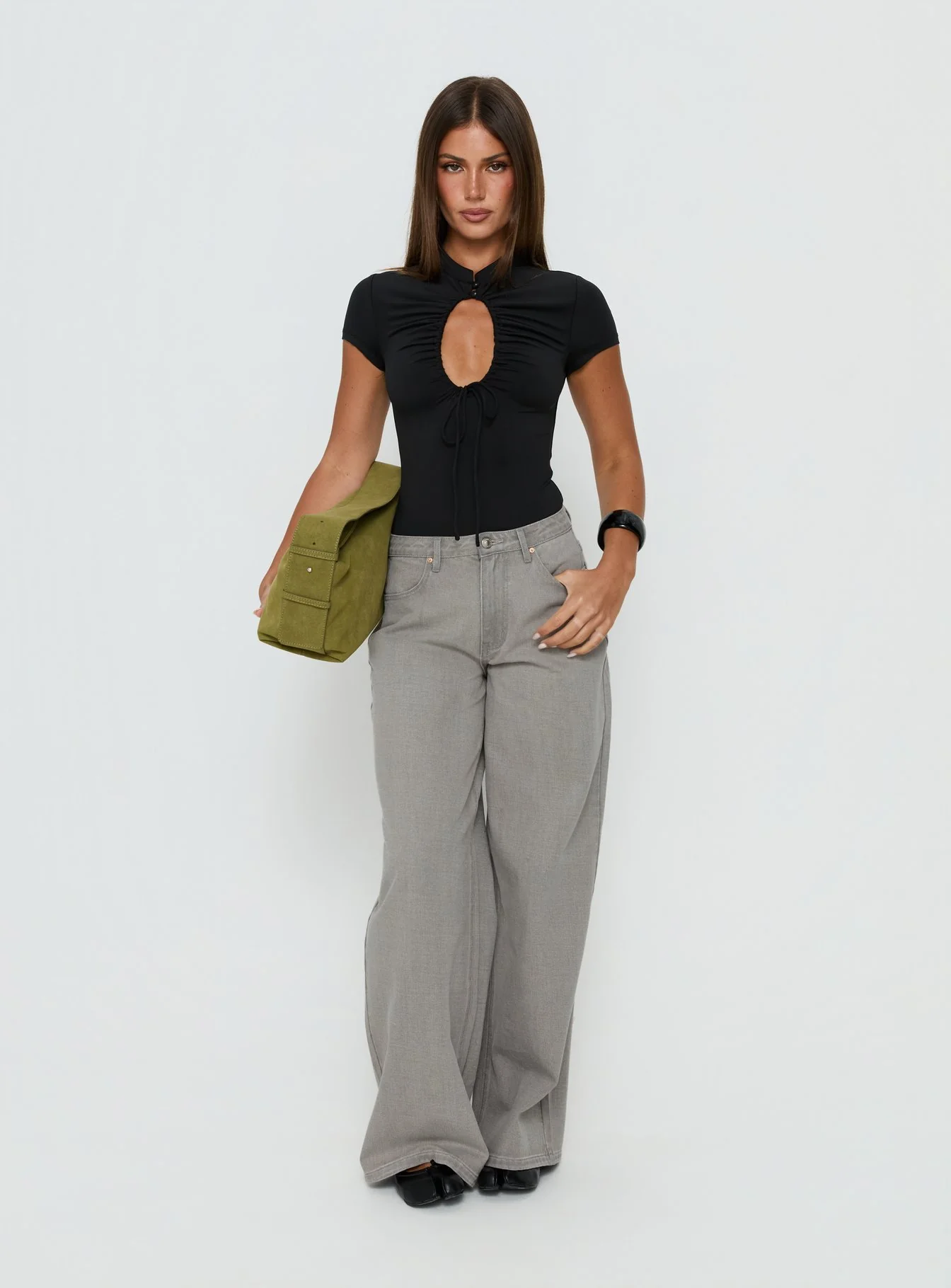 Maeci Ruched Tie Detail Bodysuit Black - Image 7