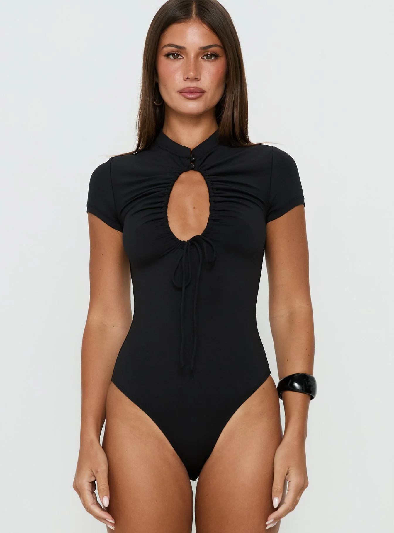 Maeci Ruched Tie Detail Bodysuit Black - Image 8