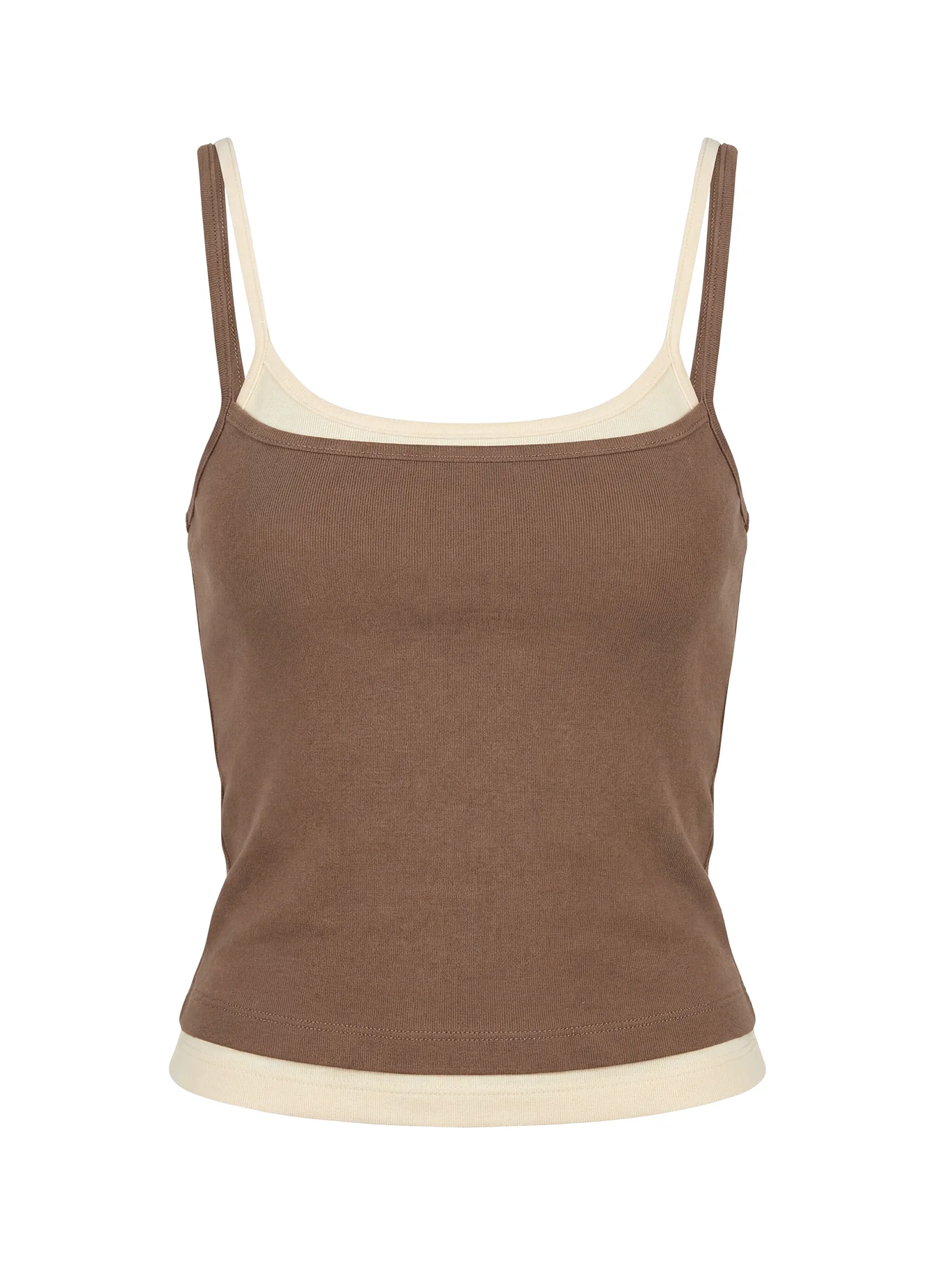 Maeka Layered Jersey Tank Top Brown / Cream - Image 9