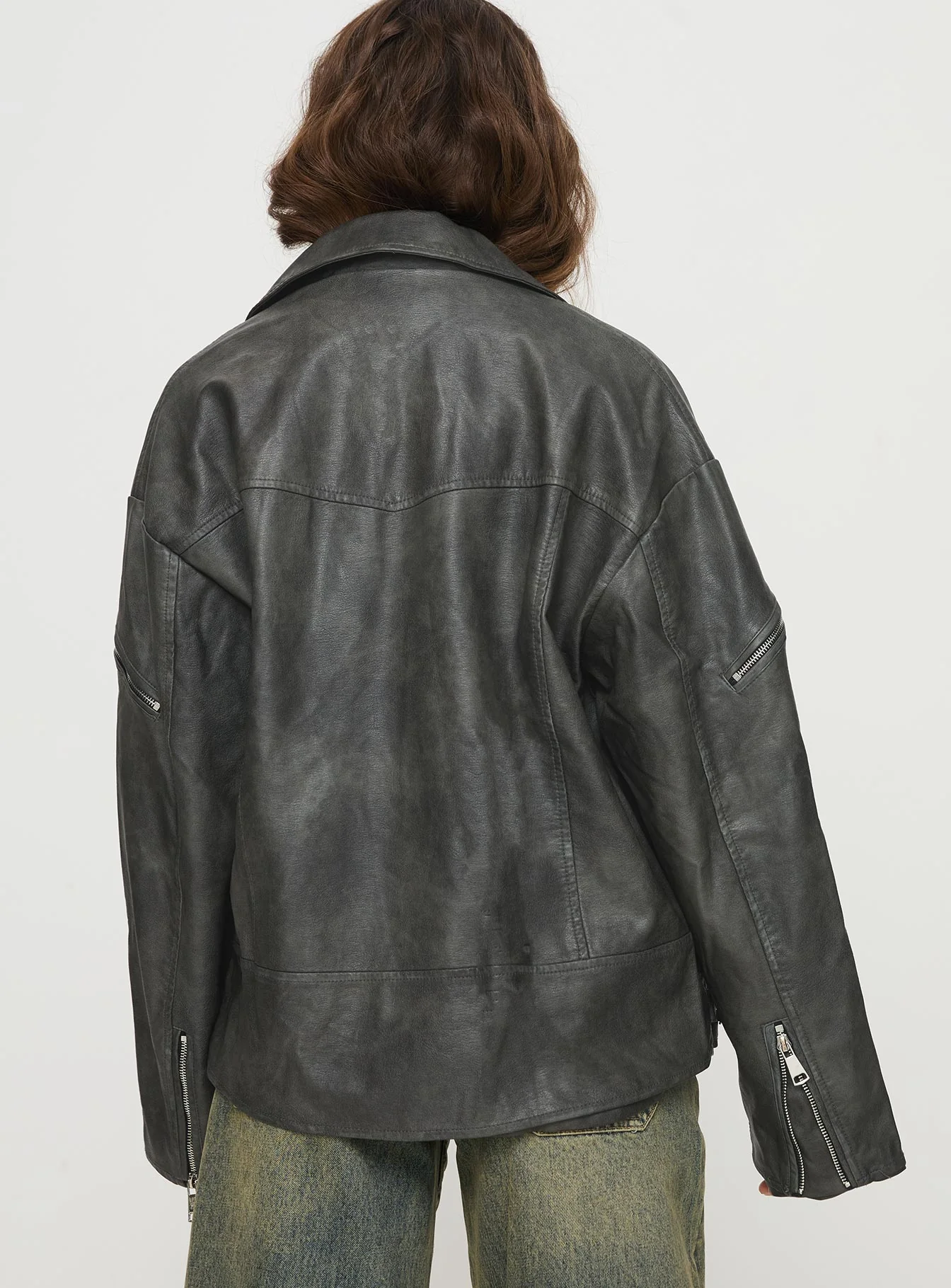 Magnets Faux Leather Jacket Washed Charcoal - Image 5